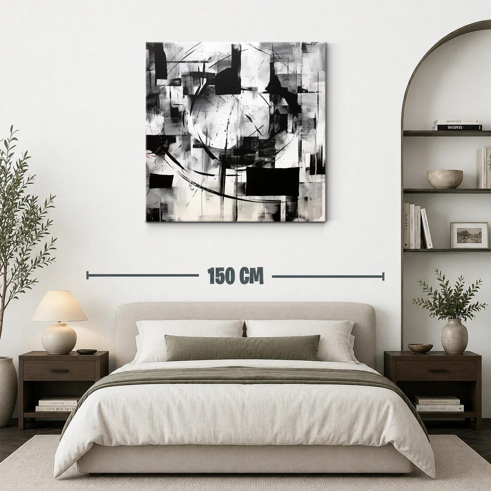 Cuadro abstracto en blanco y negro con formas geométricas — miniatura 3