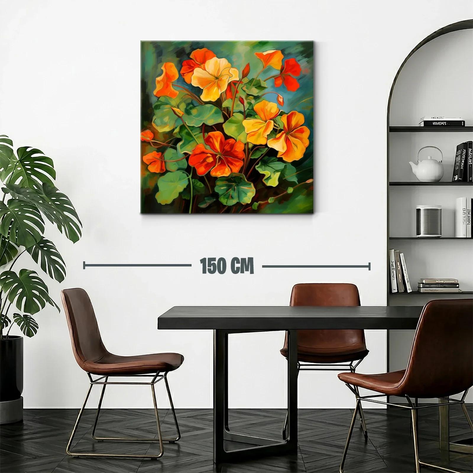 Cuadro vibrante con flores en tonos cálidos y verdes — miniatura 2