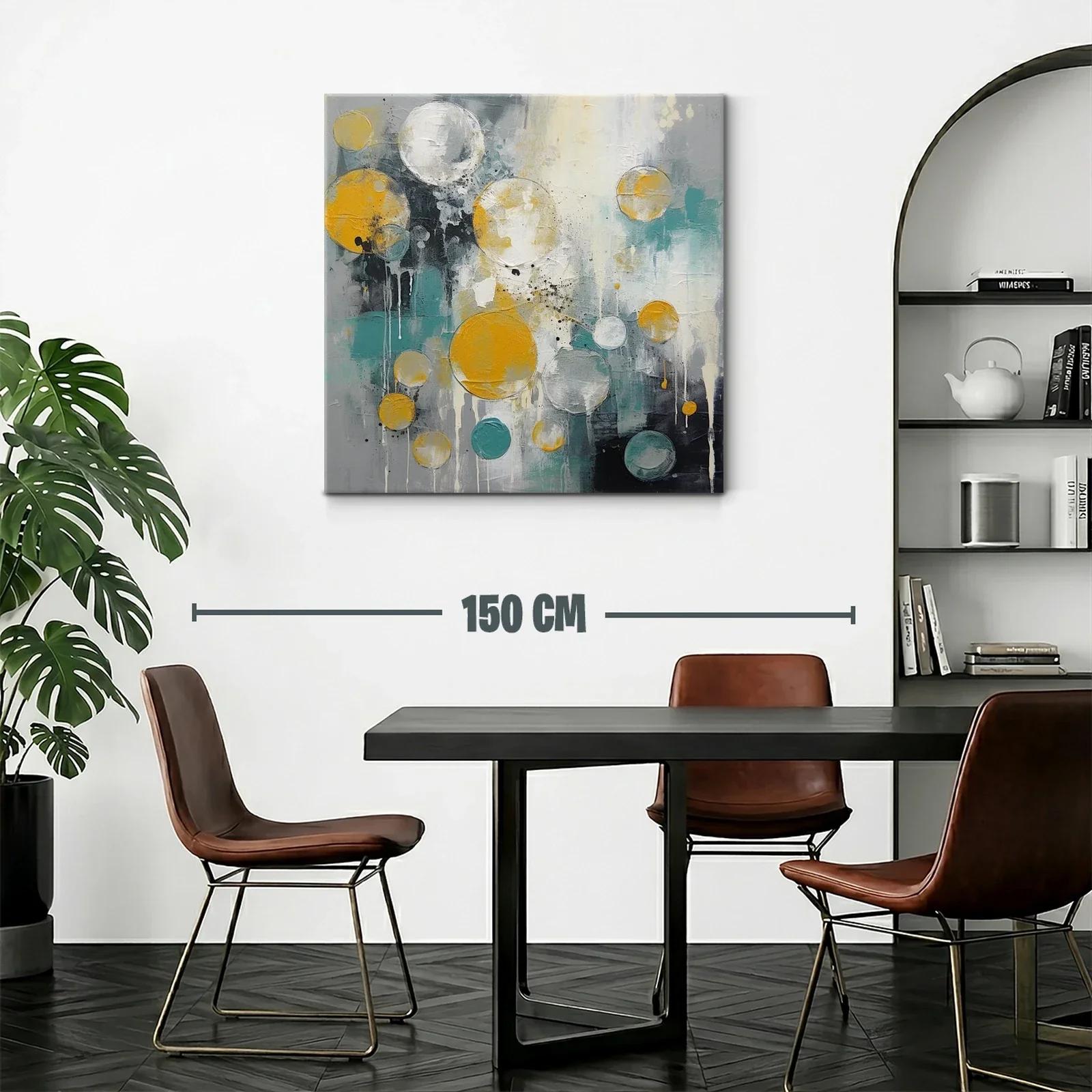 Cuadro abstracto con esferas doradas y tonos azulados — miniatura 2
