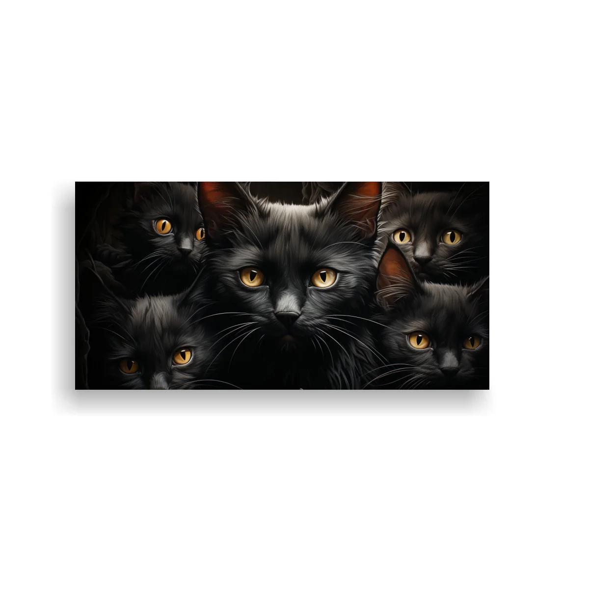 Cuadro grupo de gatos negros de ojos amarillos