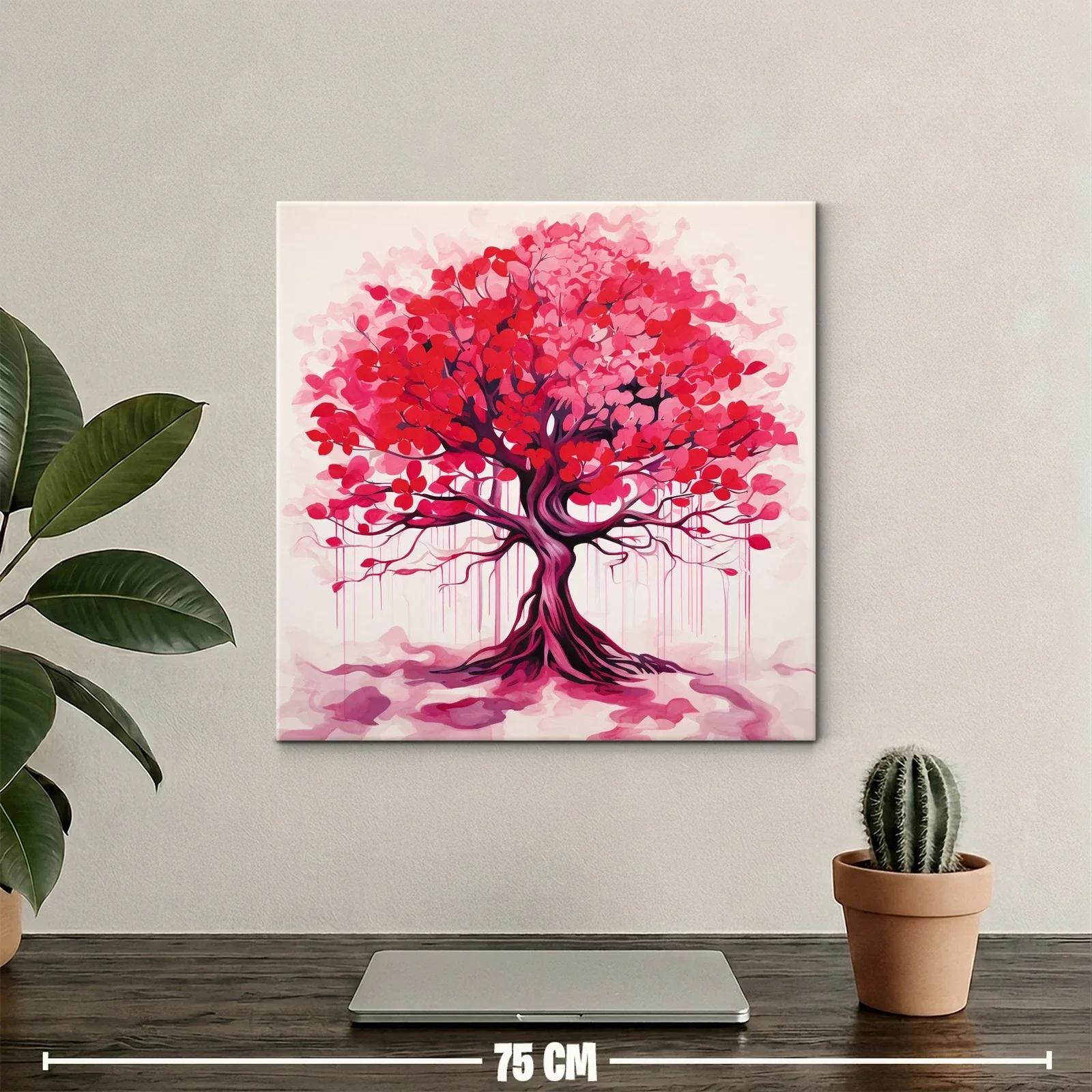 Cuadro moderno árbol con follaje en tonos rojos y rosa — miniatura 2
