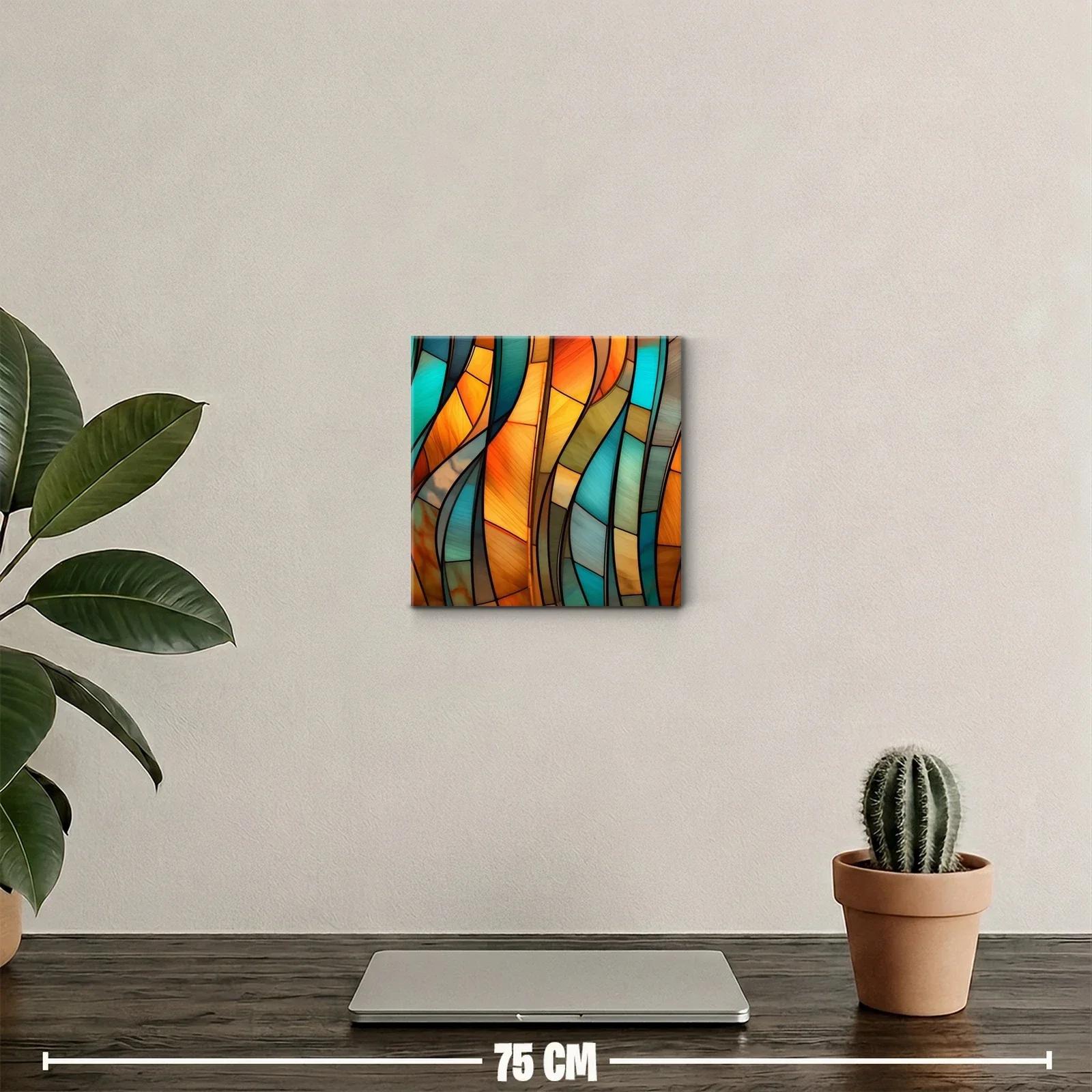 Cuadro abstracto con tonos cálidos y fríos entrelazados — miniatura 2