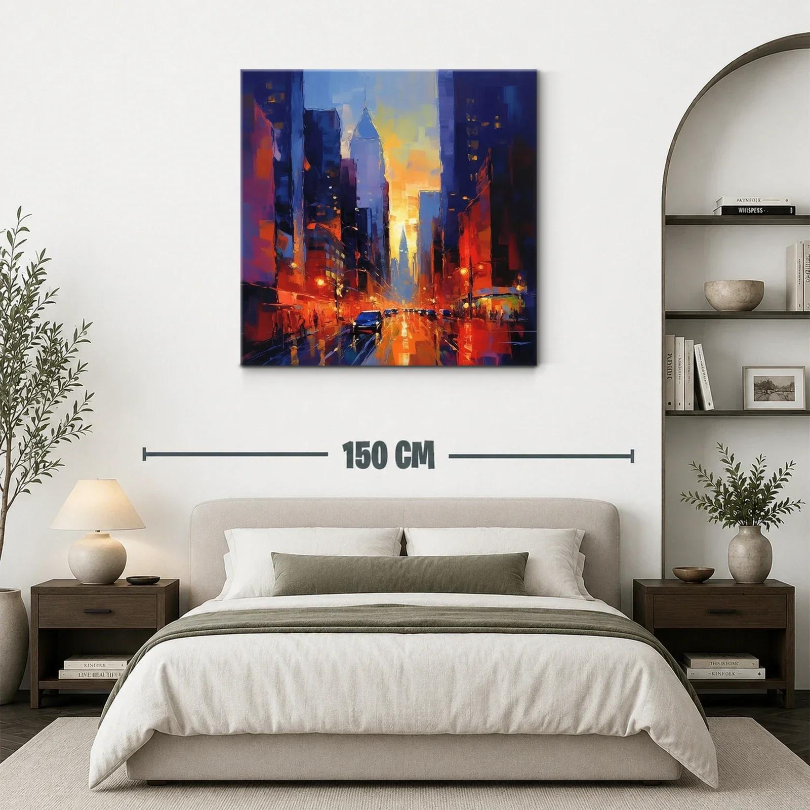 Atardecer vibrante en ciudad iluminada por luces cálidas — miniatura 3