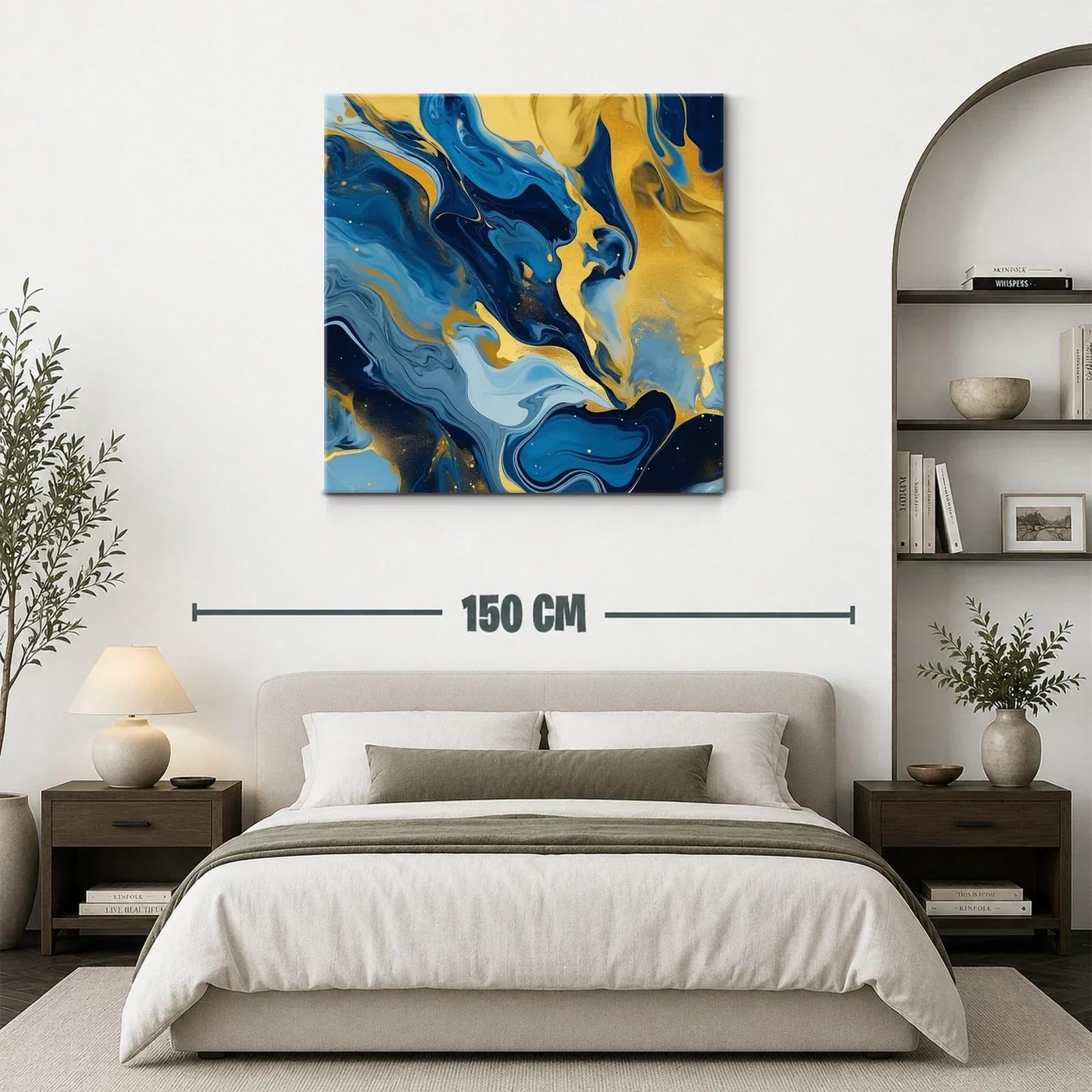 Cuadro abstracto con vibrantes tonos azules y dorados — miniatura 3