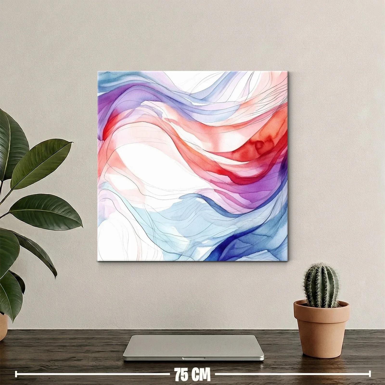 Cuadro abstracto con ondulaciones en rojo y azul suave — miniatura 2