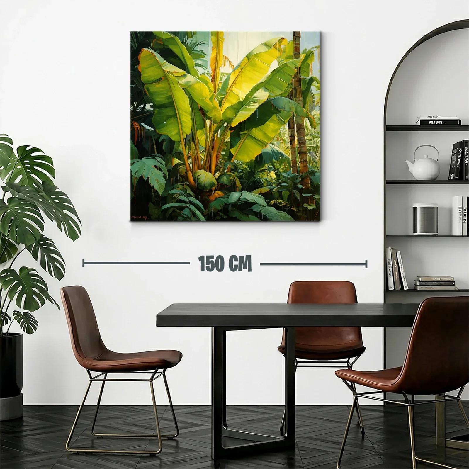 Cuadro tropical con exuberantes hojas verdes iluminadas — miniatura 2