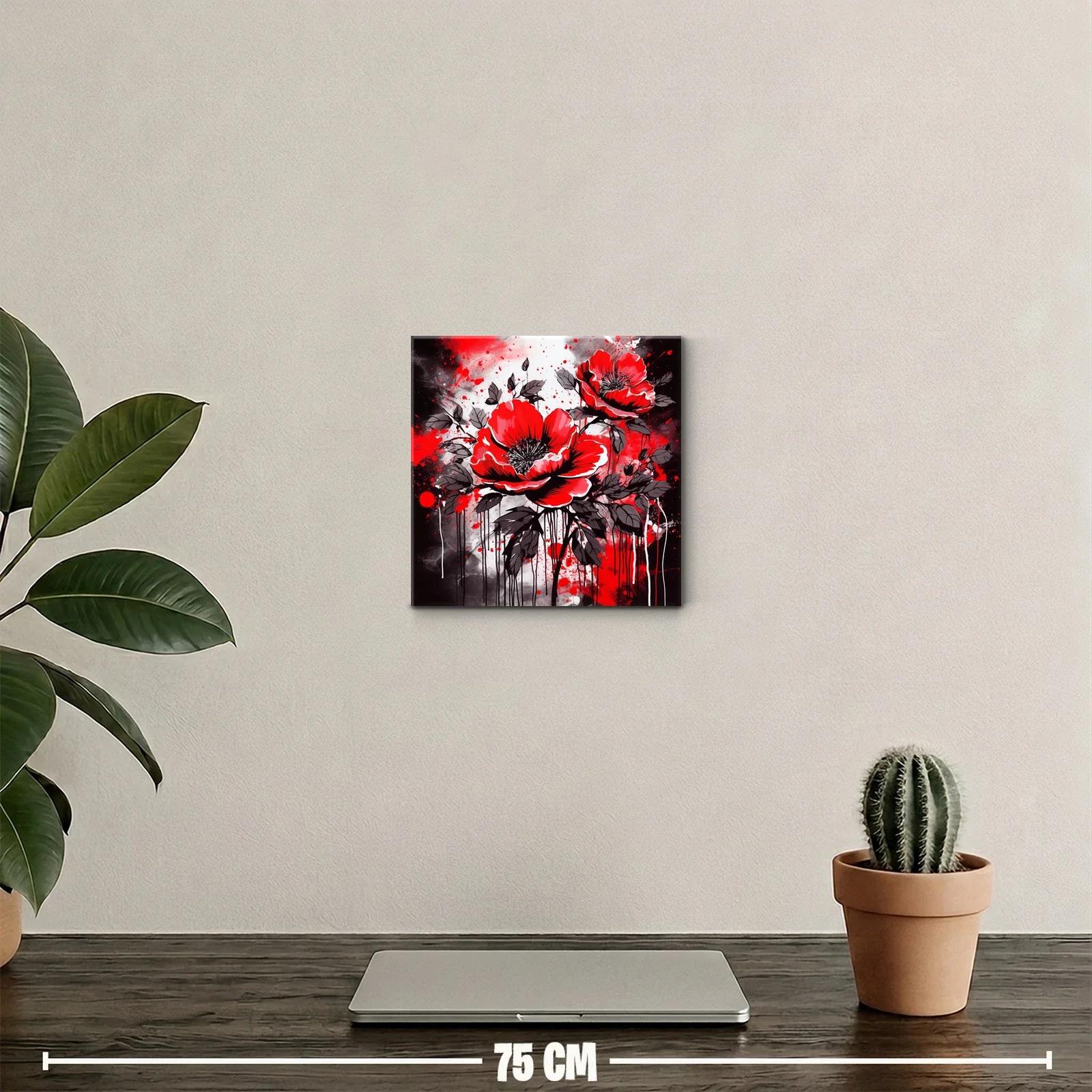 Cuadro floral con amapolas rojas y contraste oscuro — miniatura 2