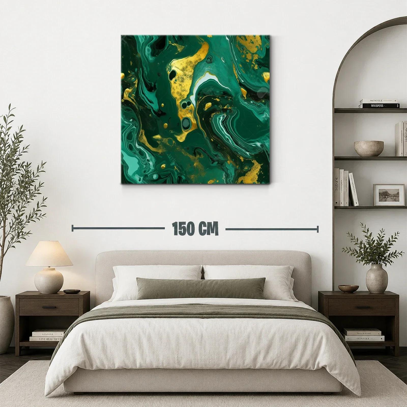 Arte Abstracto en Verde y Dorado con Movimiento Fluido — miniatura 3