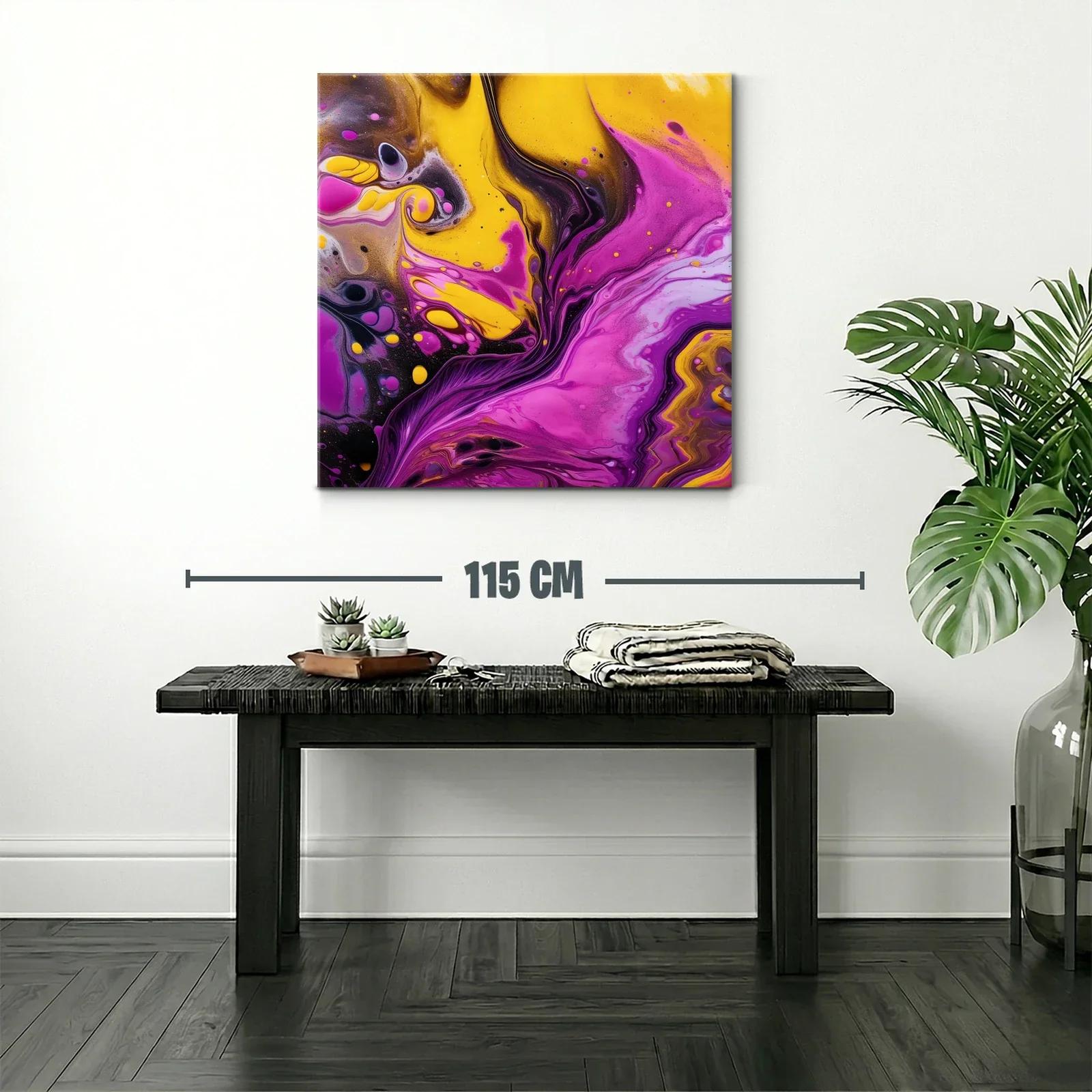 Cuadro abstracto vibrante con tonos fucsia y amarillo — miniatura 2