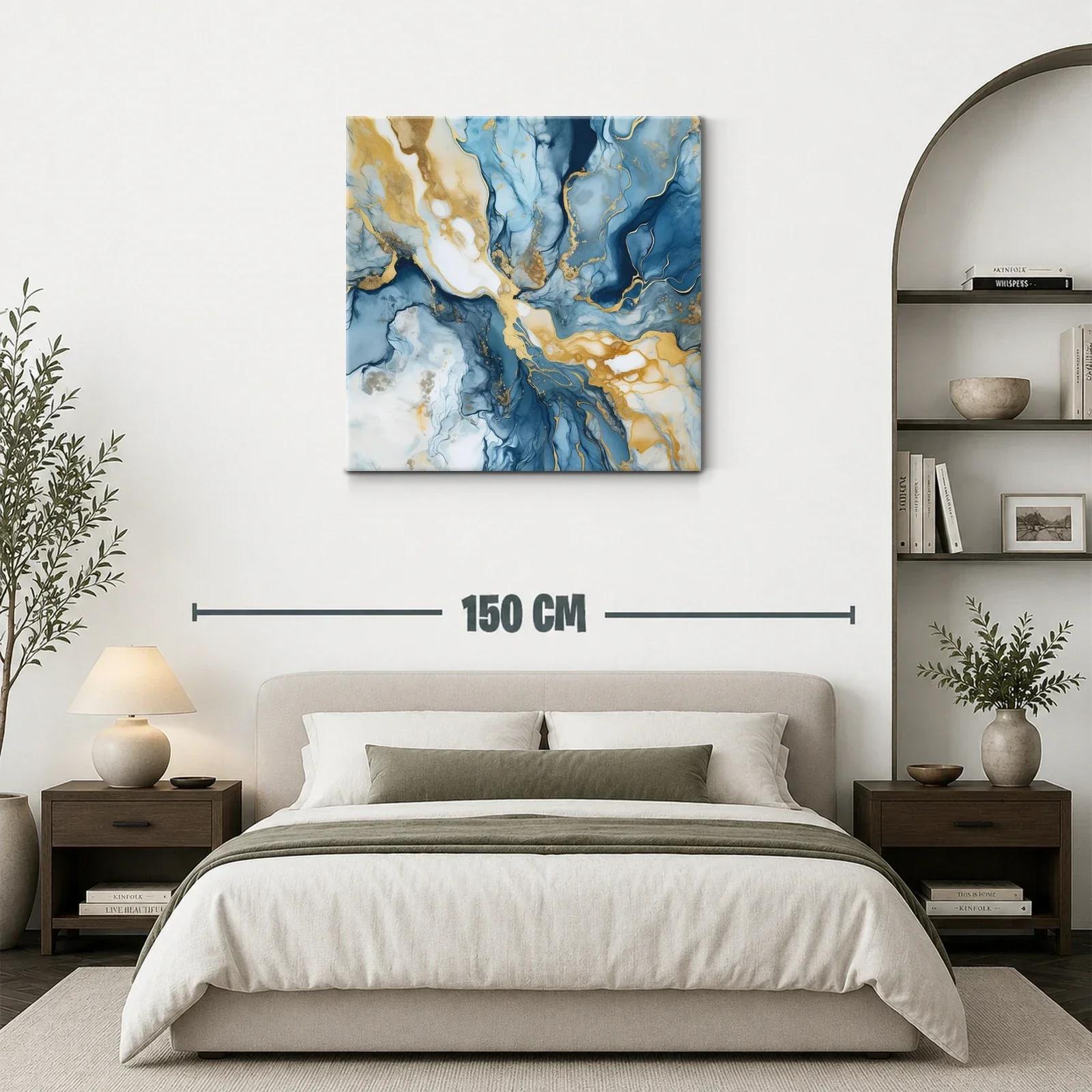 Arte abstracto con tonos azul y dorado para ambientes elegantes — miniatura 3