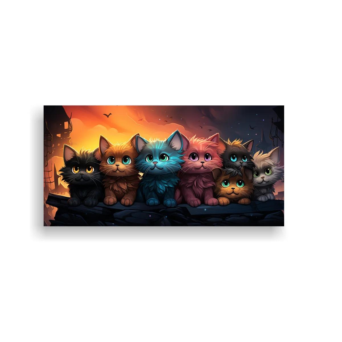 Cuadro grupo de gatitos de ojos grandes sobre roca — imagen principal