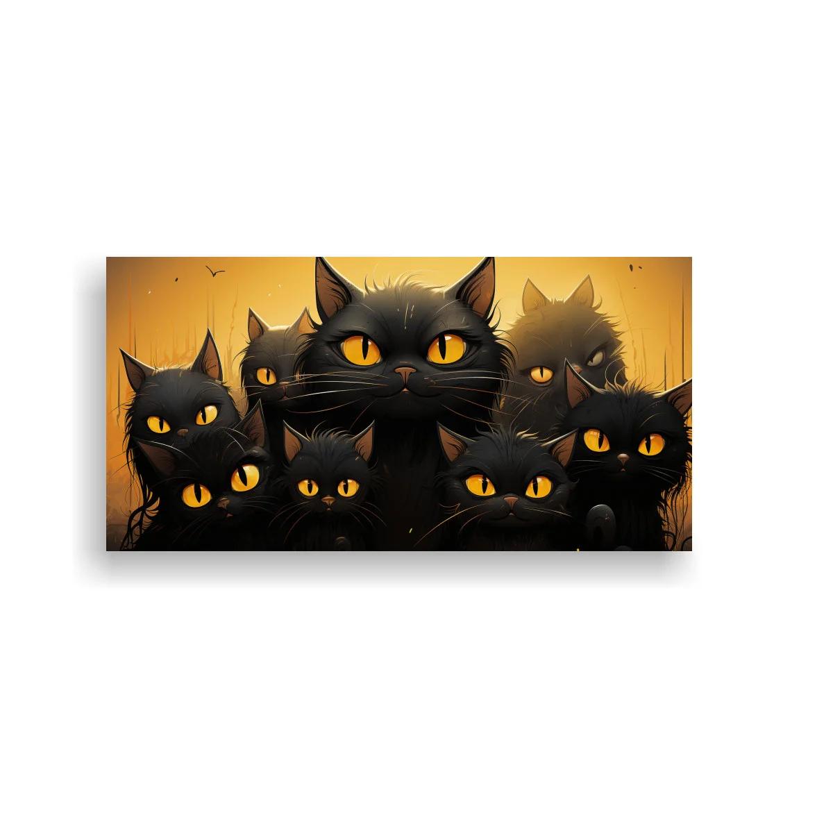 Cuadro grupo de gatos negros con ojos amarillos — imagen principal