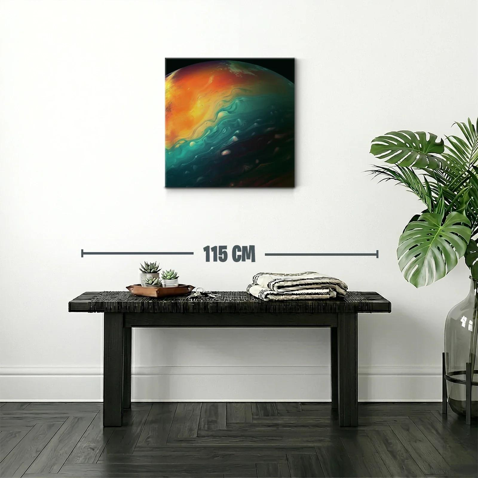 Cuadro abstracto tonos cálidos y fríos en armonía fluida — miniatura 2