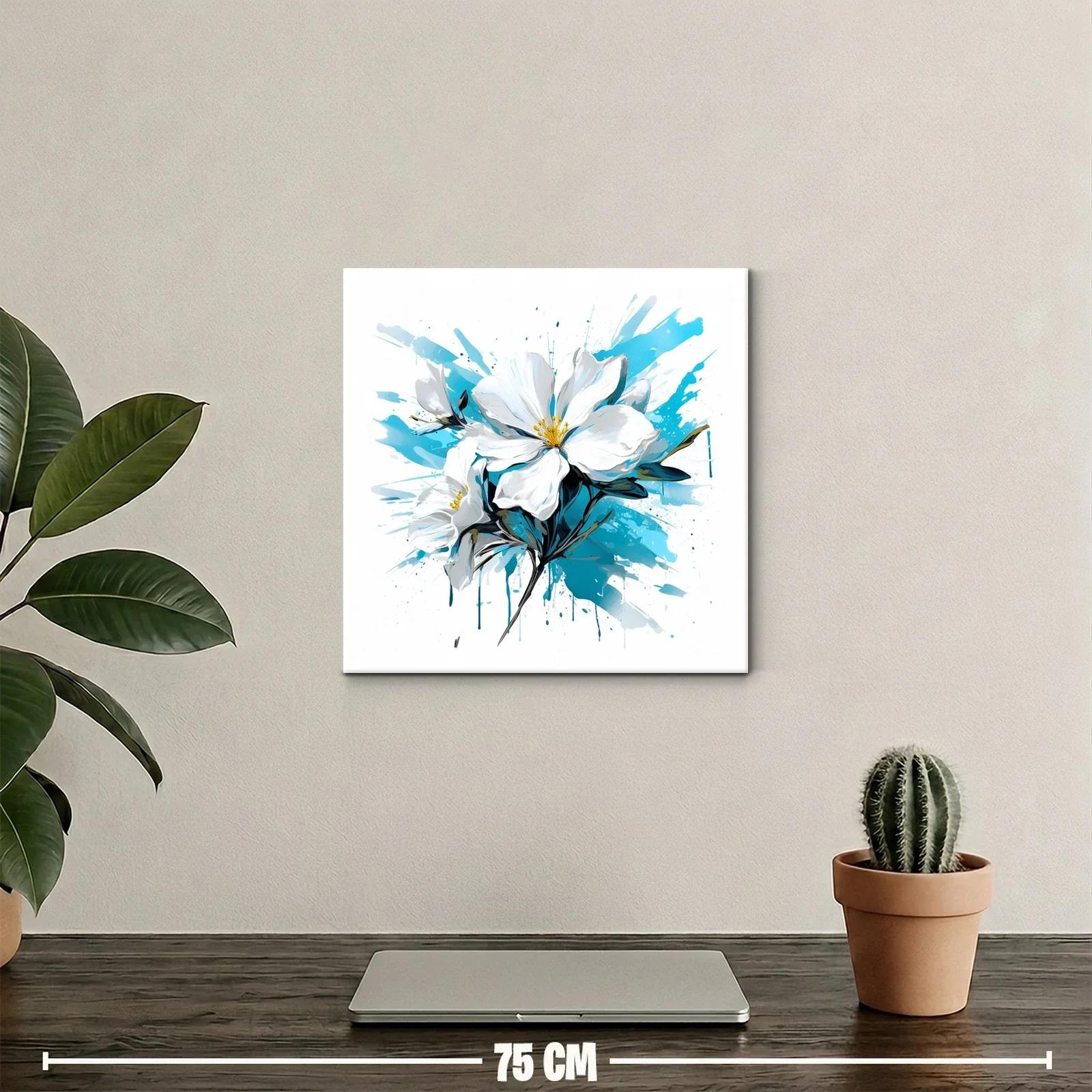Cuadro con flores blancas y fondo azul vibrante — miniatura 2