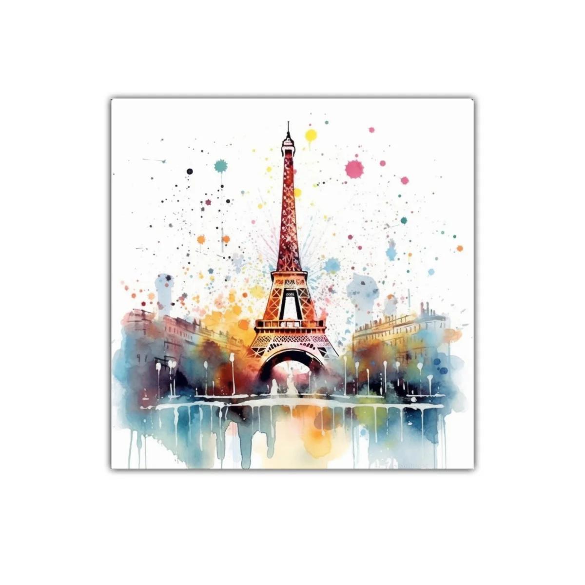 Cuadro Torre Eiffel con efecto acuarela y salpicaduras — miniatura 1