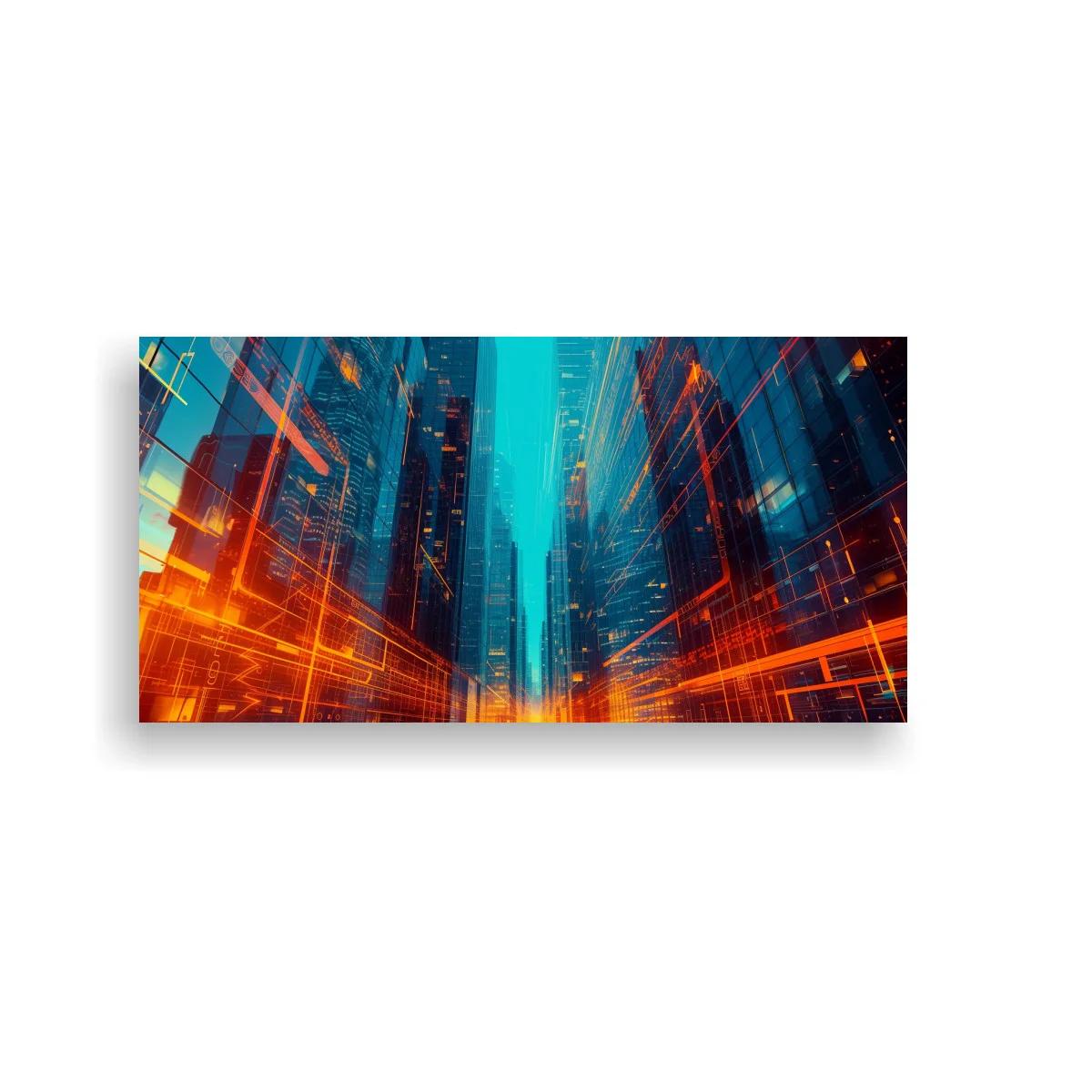 Cuadro rascacielos urbanos con luces naranjas — imagen principal