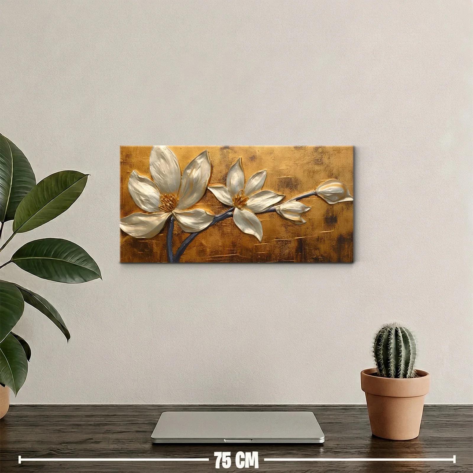 Cuadro flores de magnolia blancas con rama y fondo texturizado — miniatura 2