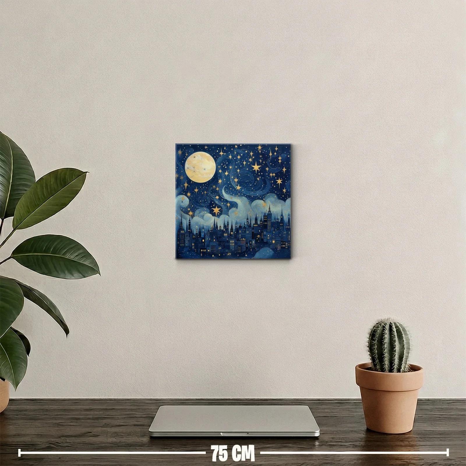 Ciudad nocturna bajo un cielo estrellado con luna llena — miniatura 2