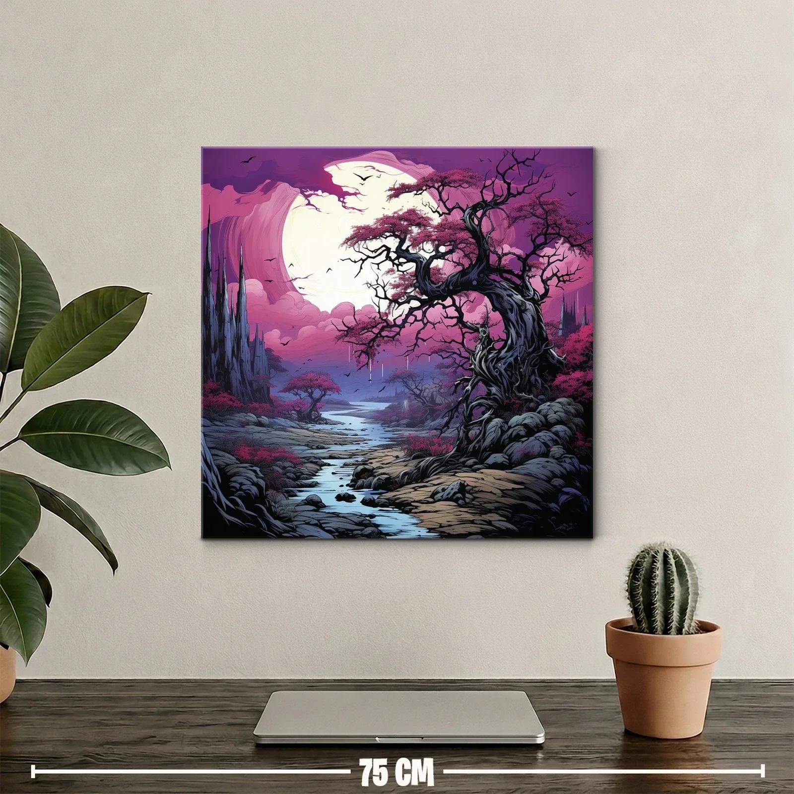 Paisaje fantástico con árboles y río bajo luna llena — miniatura 2