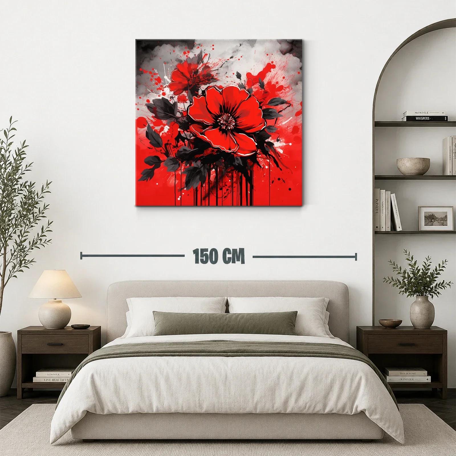 Impactante cuadro de flores rojas con fondo abstracto gris — miniatura 3