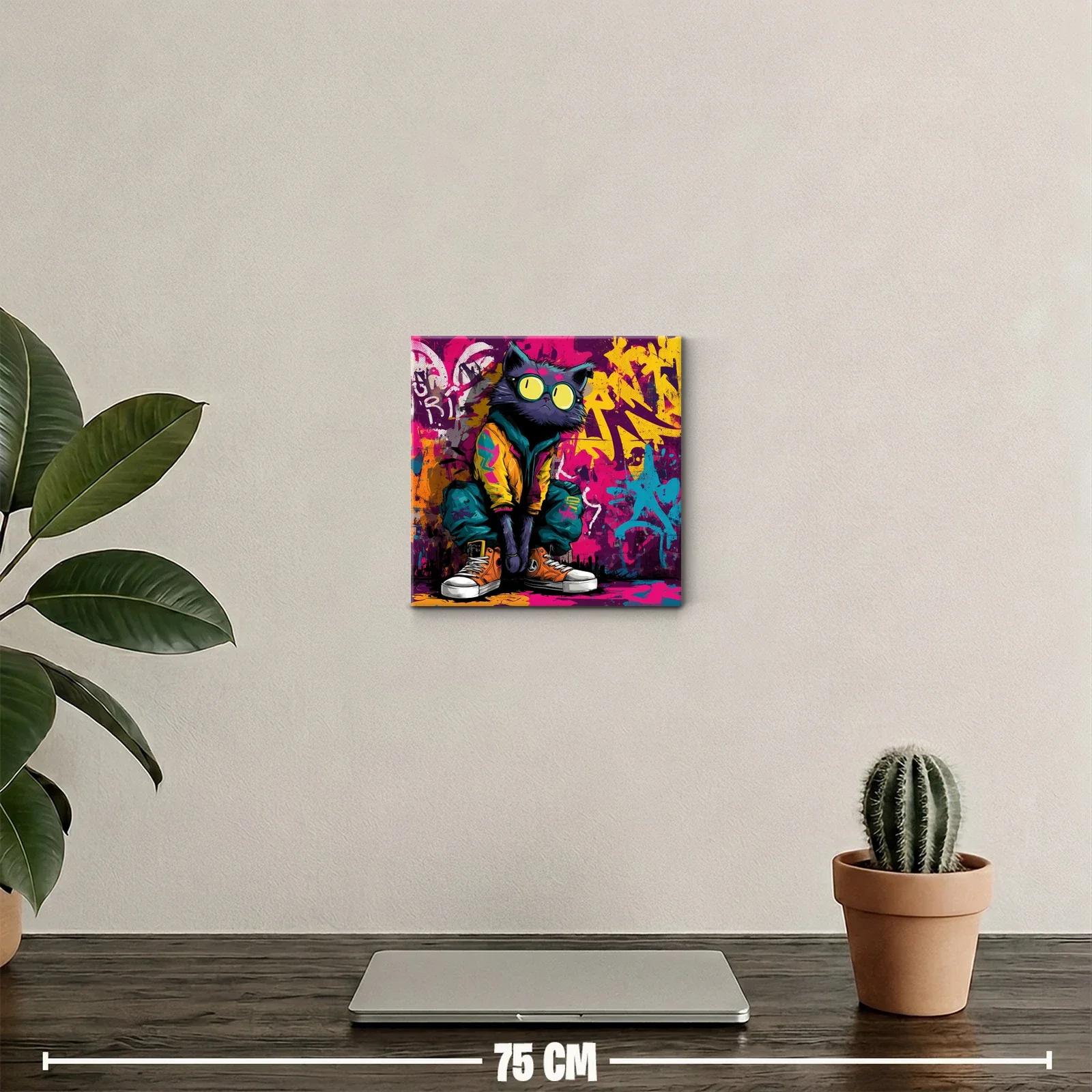 Cuadro gato urbano en vibrante estilo grafiti moderno — miniatura 2