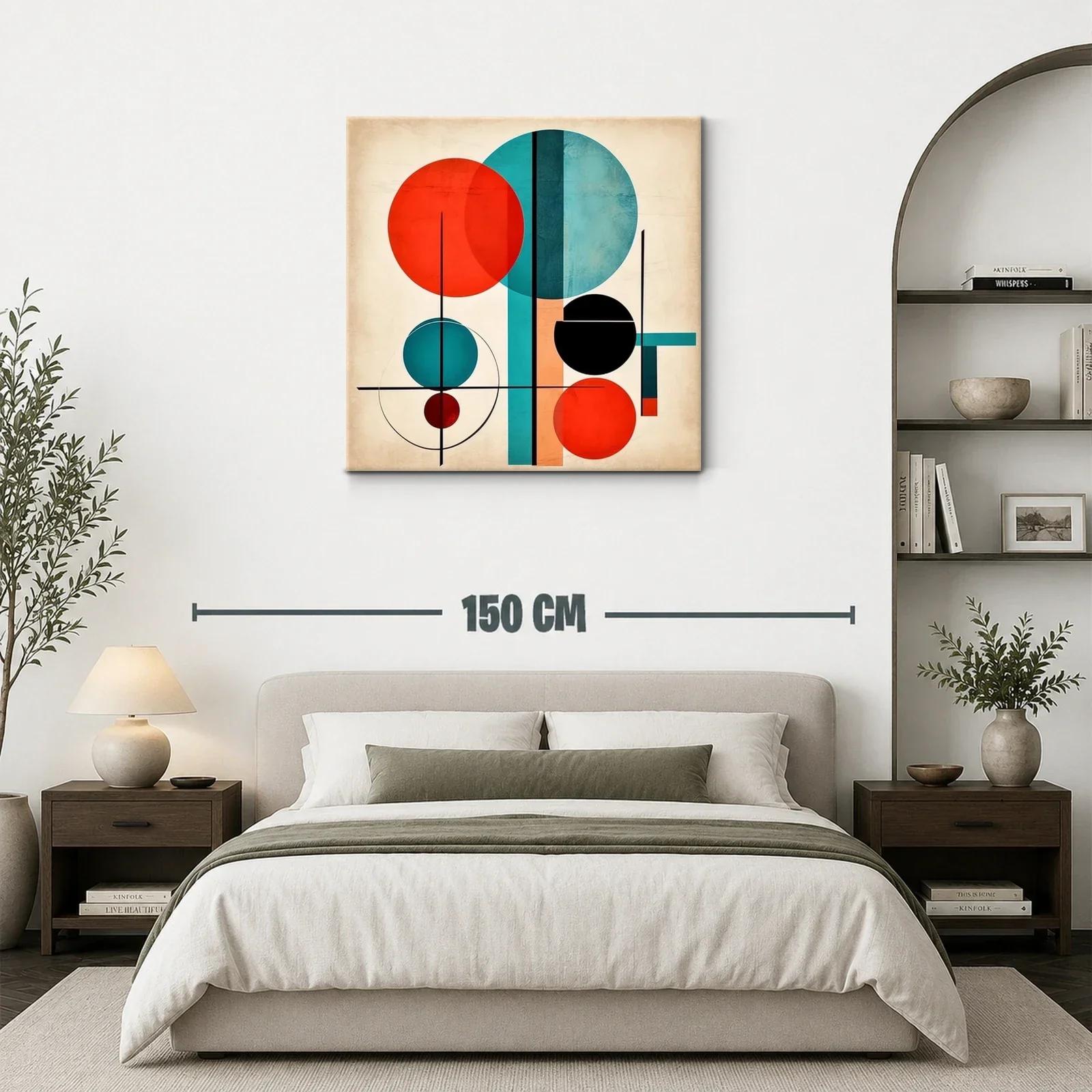 Cuadro abstracto con círculos en tonos rojo y azul vibrante — miniatura 3