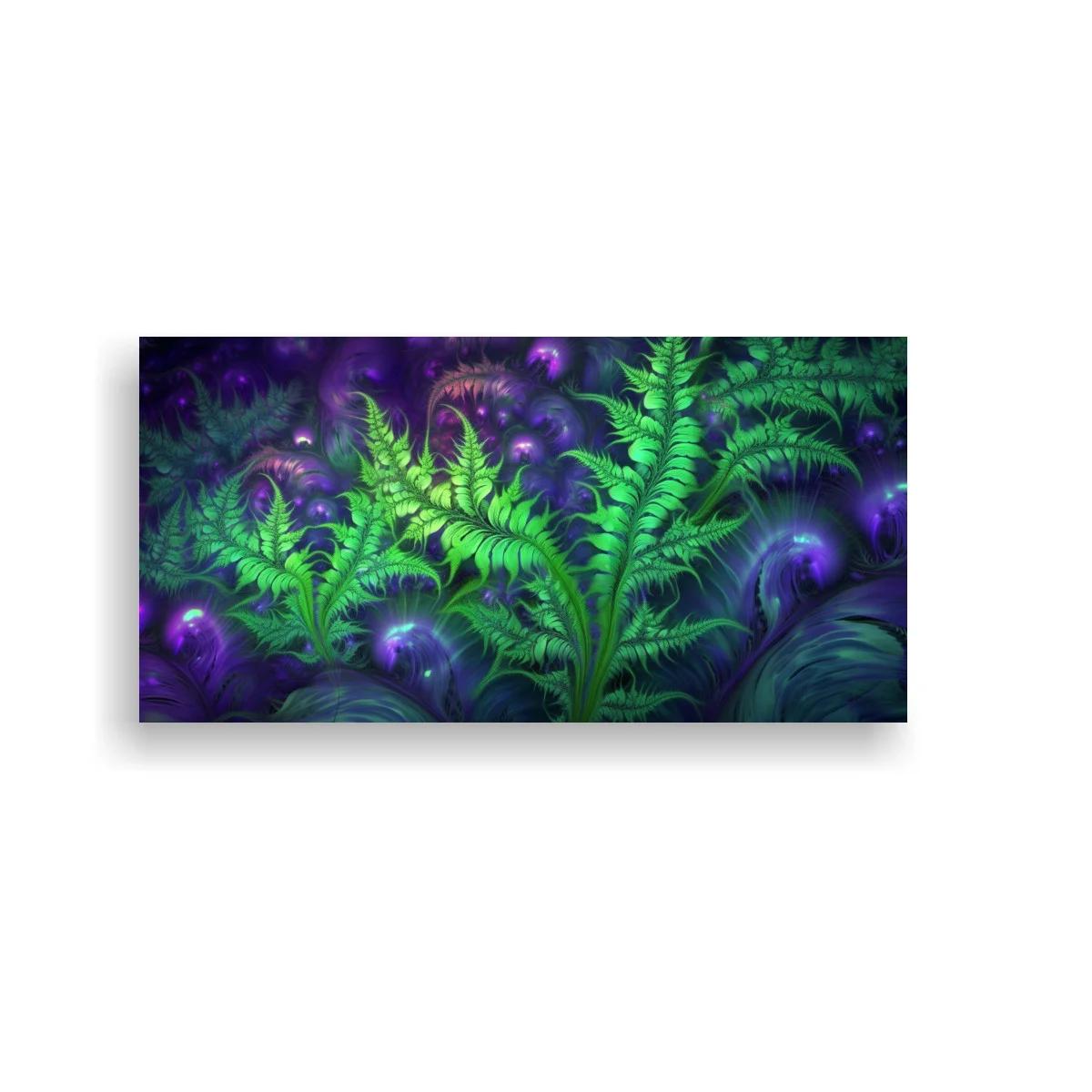Cuadro helechos verdes luminosos con resplandores violetas — imagen principal