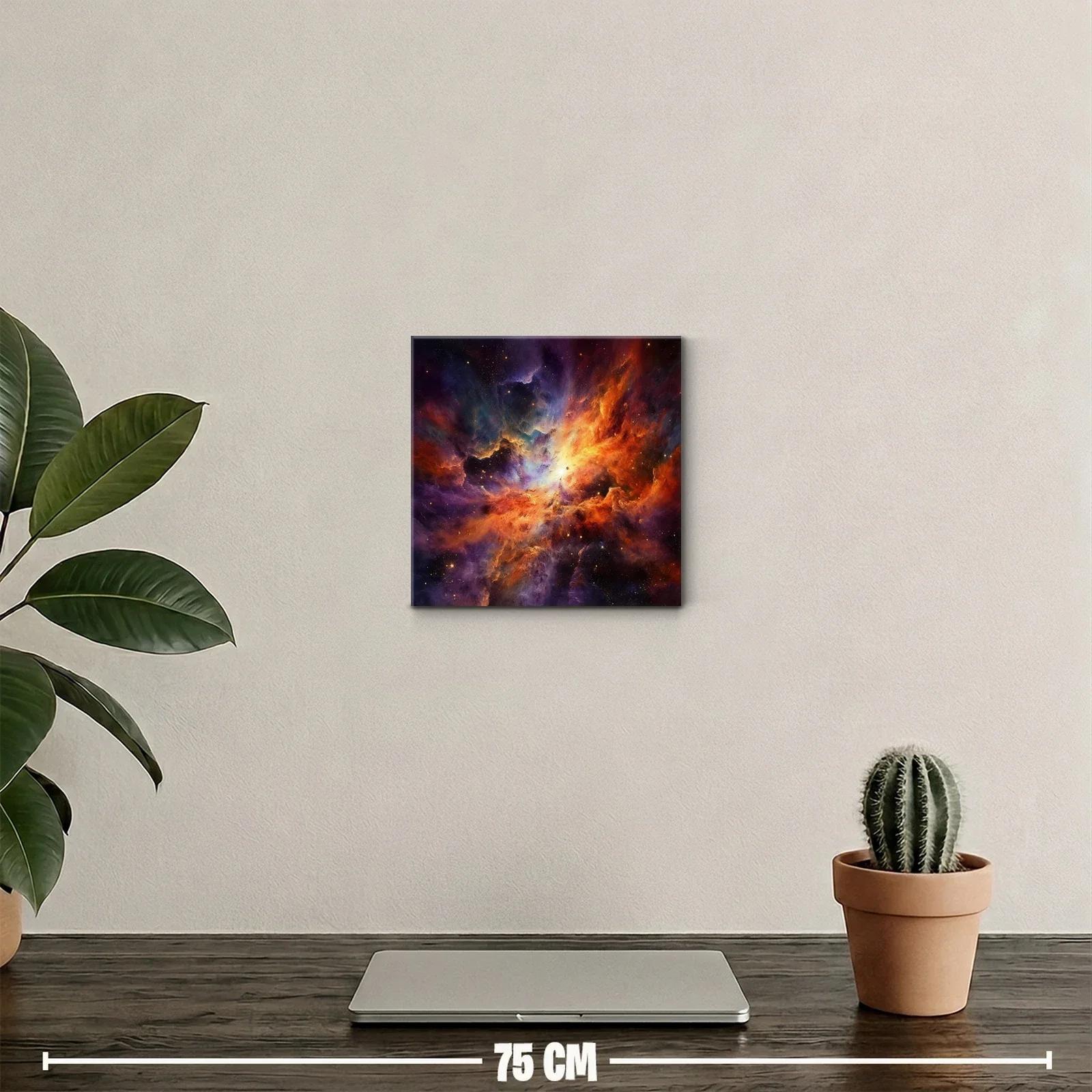 Cuadro abstracto de explosión cósmica en tonos cálidos y fríos — miniatura 2