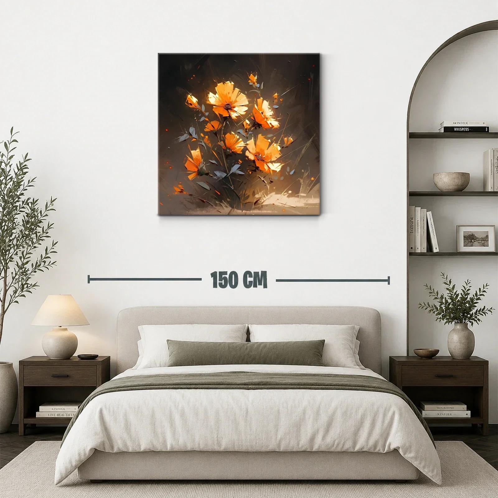 Cuadro floral con tonos naranjas vibrantes y fondo oscuro — miniatura 3