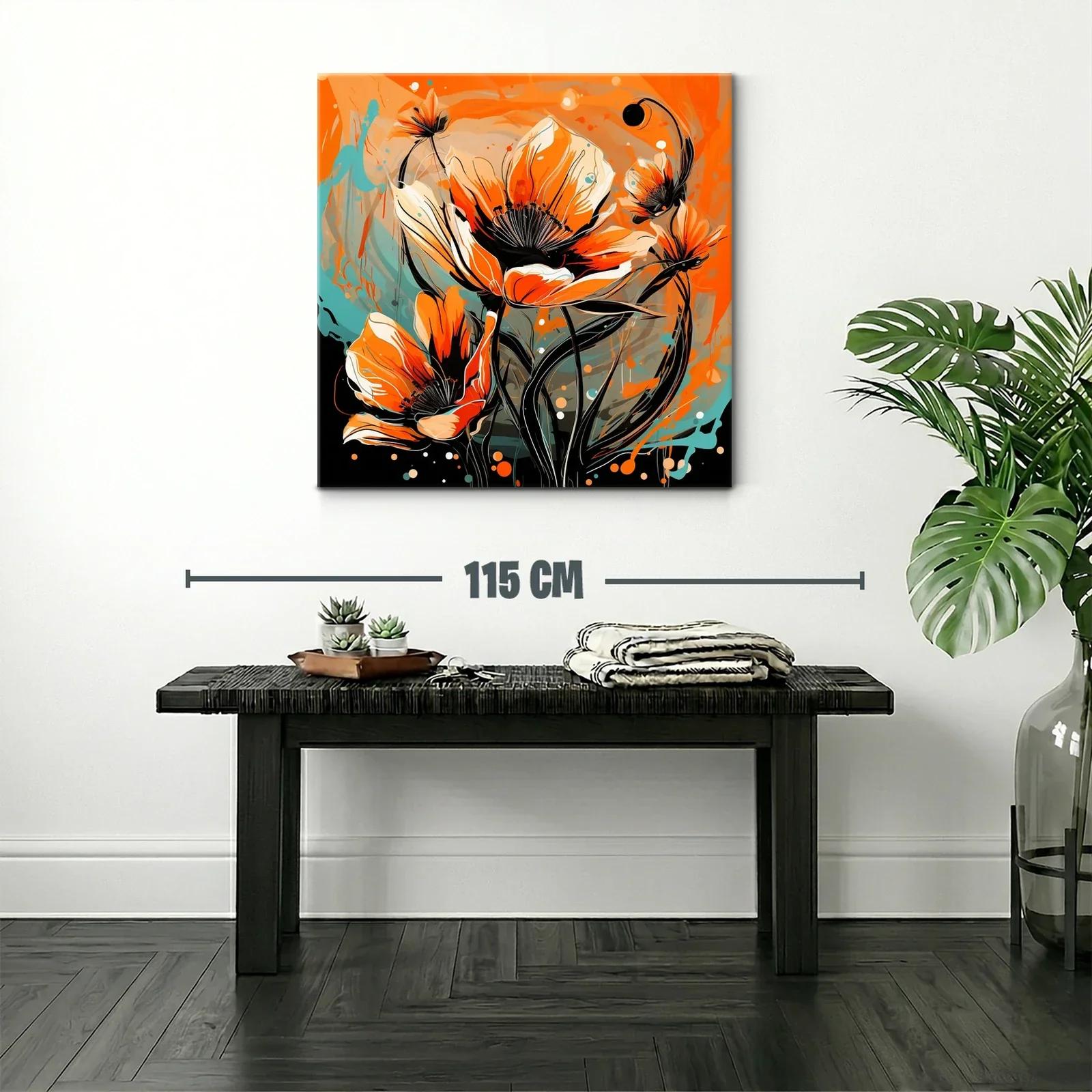 Cuadro con flores vibrantes en tonos naranja y azul — miniatura 2
