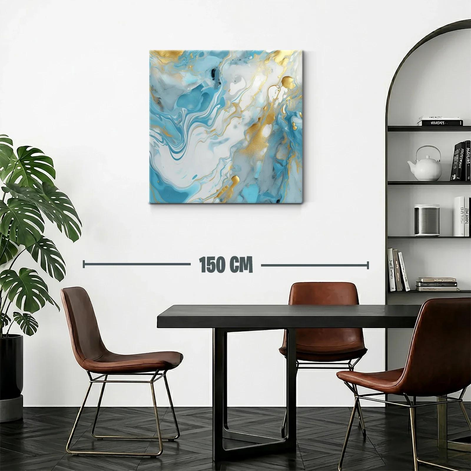Cuadro abstracto con tonos azules y dorados elegantes — miniatura 2