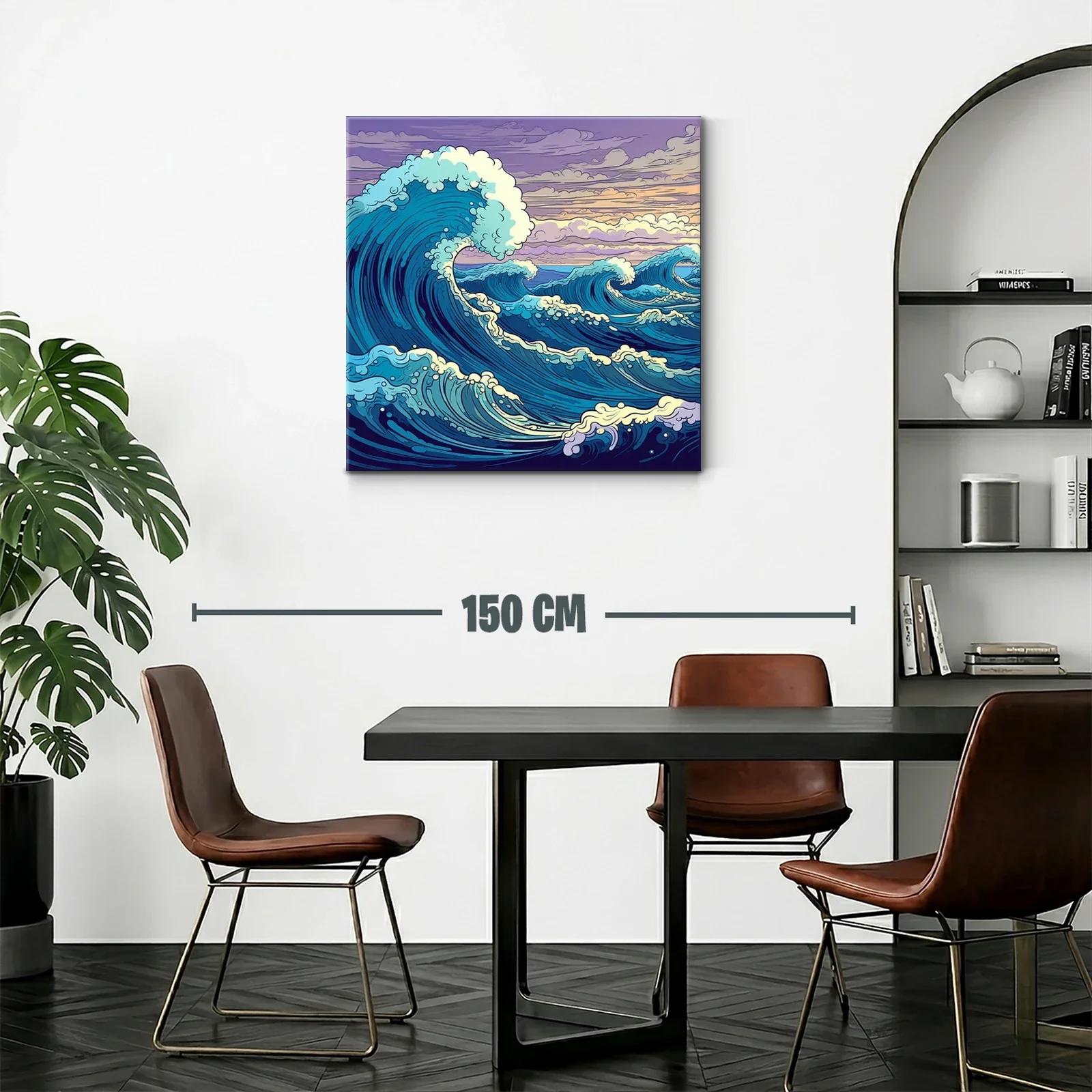 Olas dinámicas bajo un cielo crepuscular en tonos vibrantes — miniatura 2