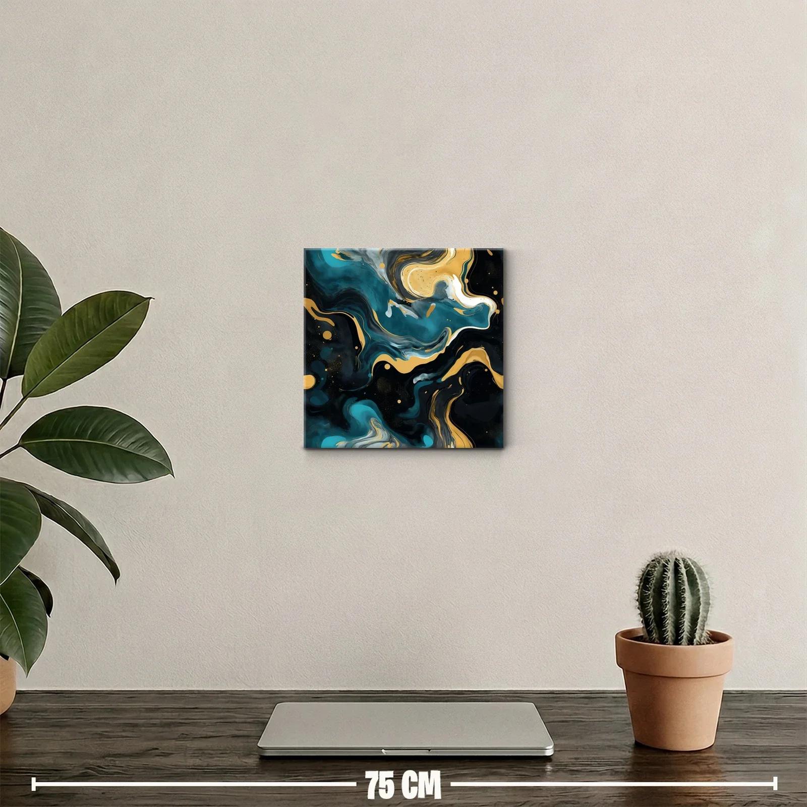 Cuadro abstracto con patrones fluidos y tonos dorados — miniatura 2