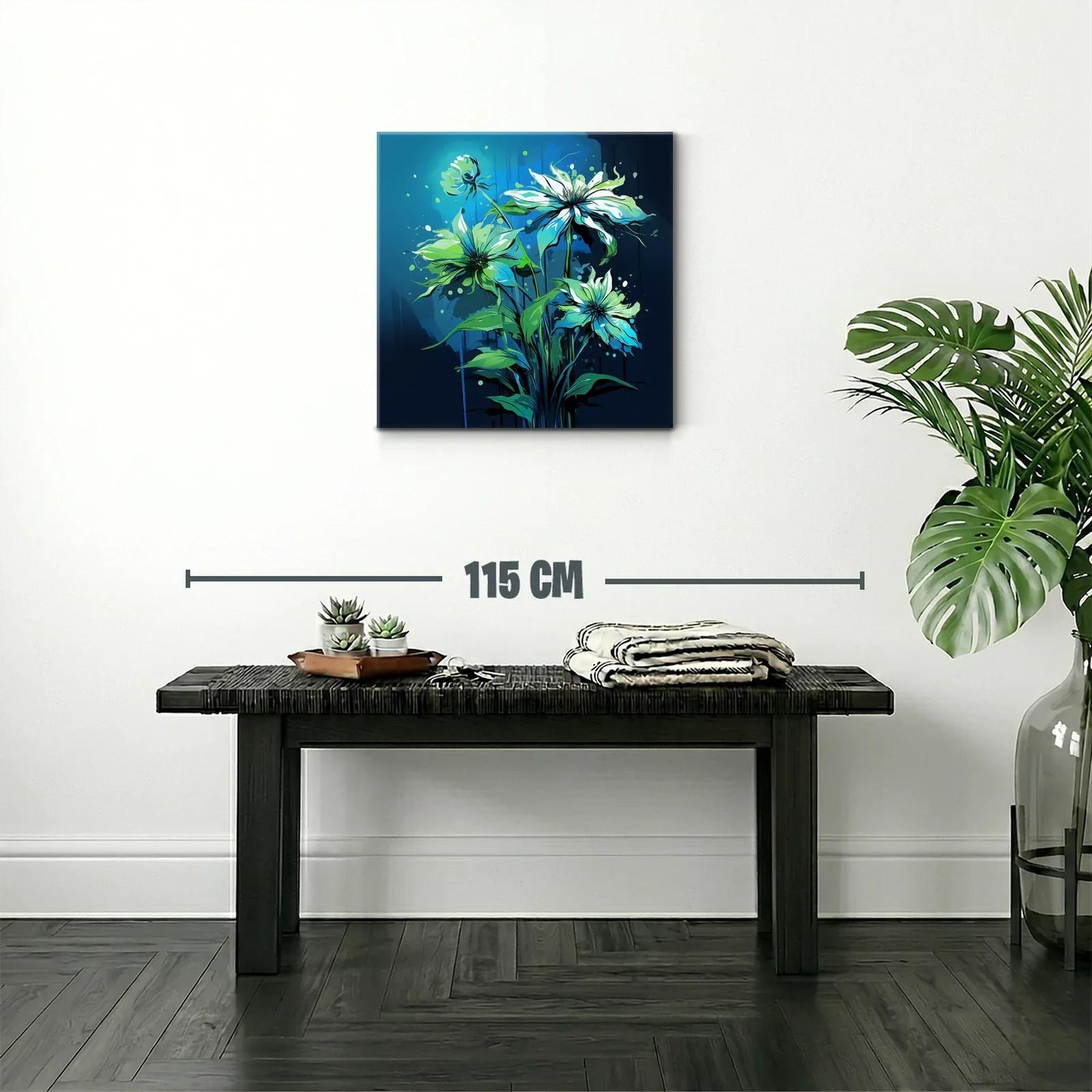 Cuadro floral en tonos azules y verdes vibrantes — miniatura 2