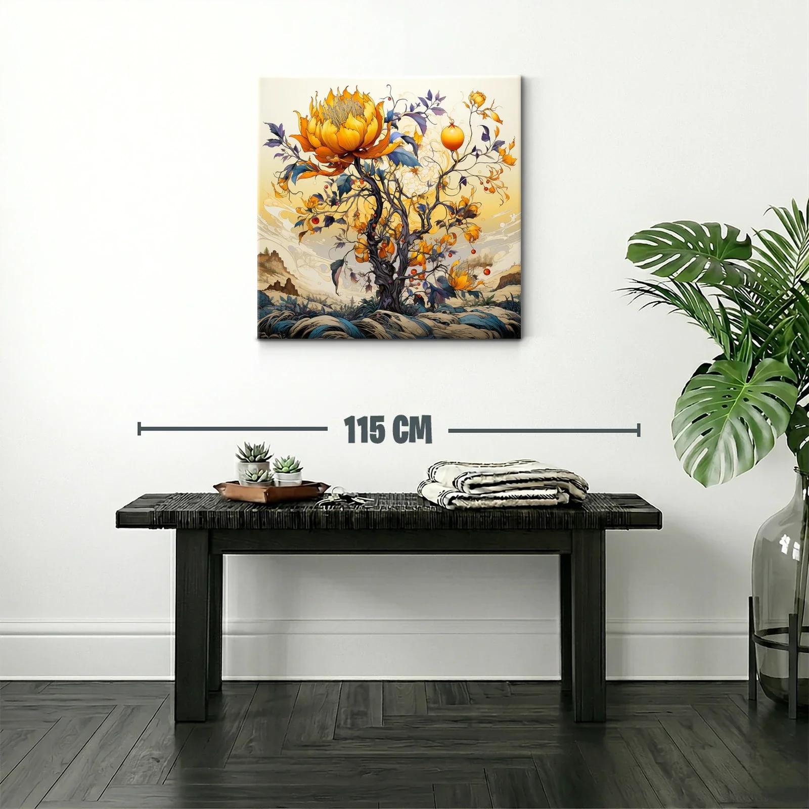Cuadro fantasioso con árbol y flores en tonos cálidos — miniatura 2
