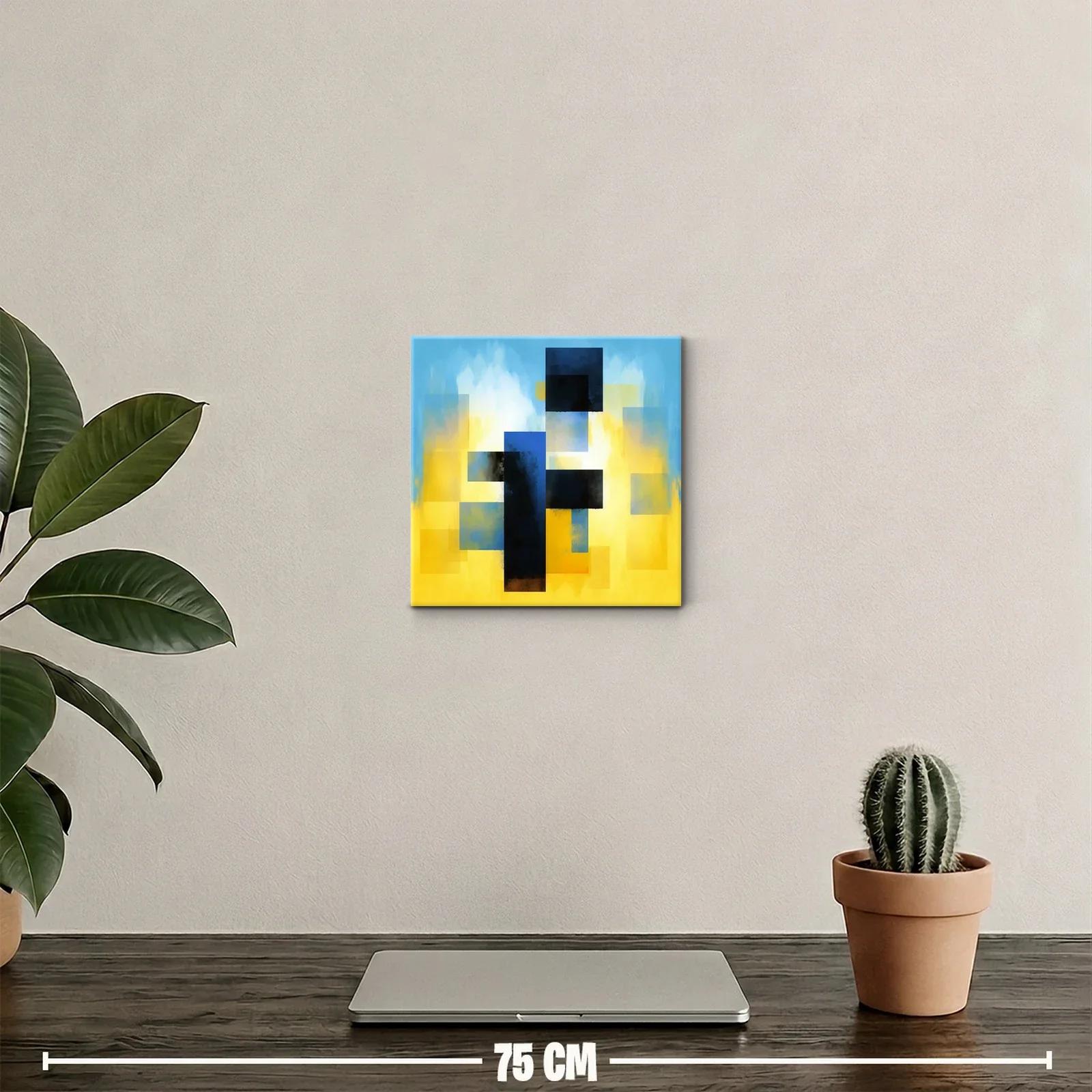 Cuadro abstracto con bloques y degradados en azul y amarillo — miniatura 2