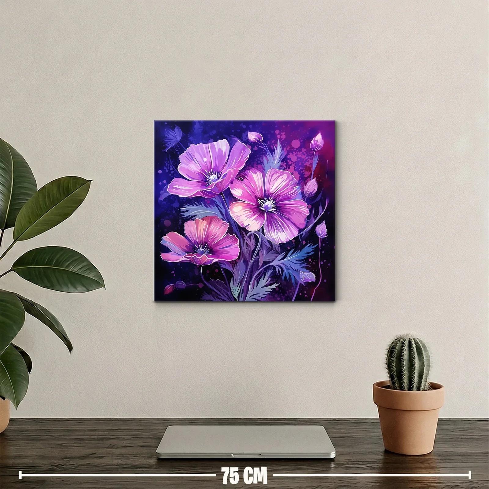 Cuadro floral vibrante con tonos púrpura y rosa — miniatura 2