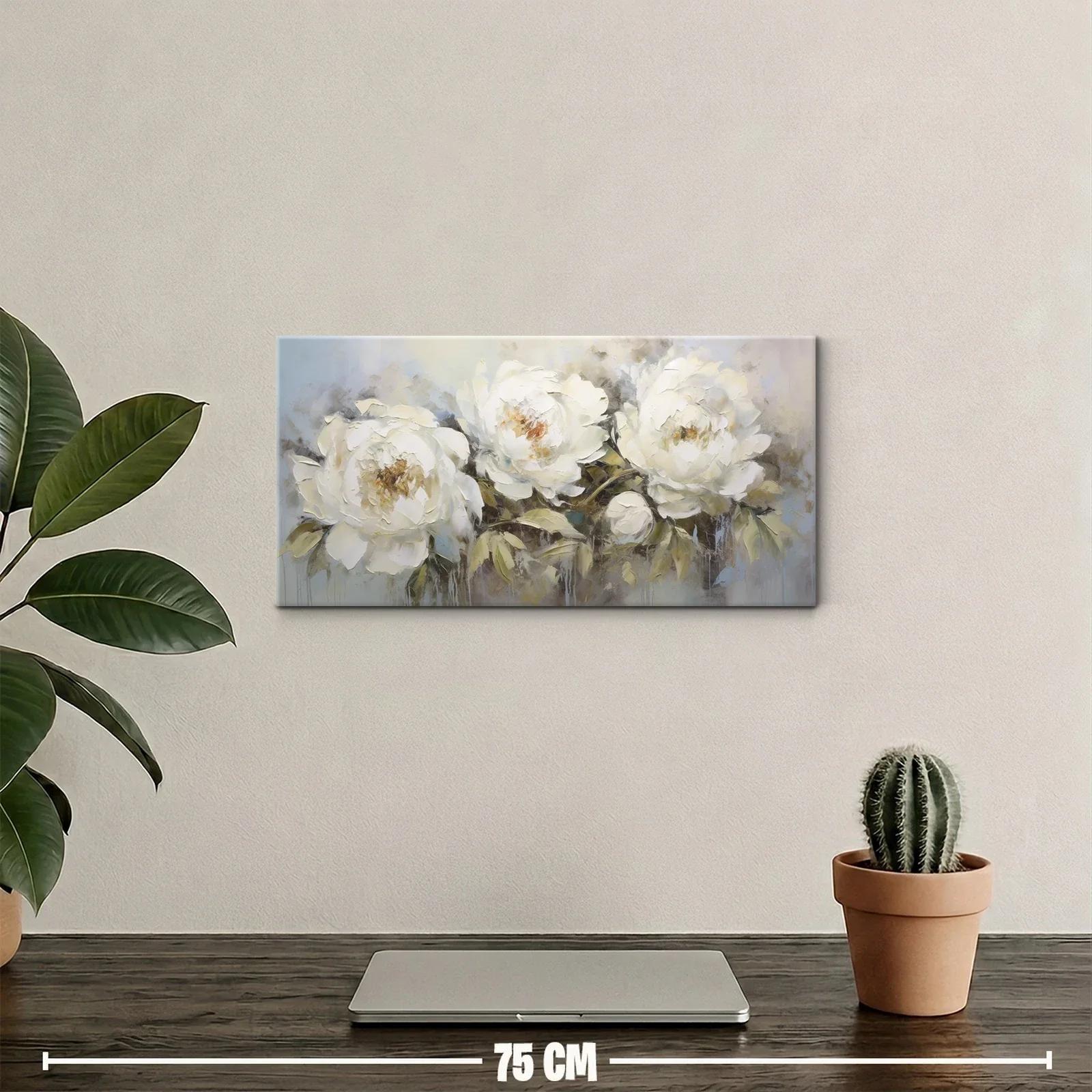 Cuadro peonías blancas con capullos y fondo brumoso — miniatura 2