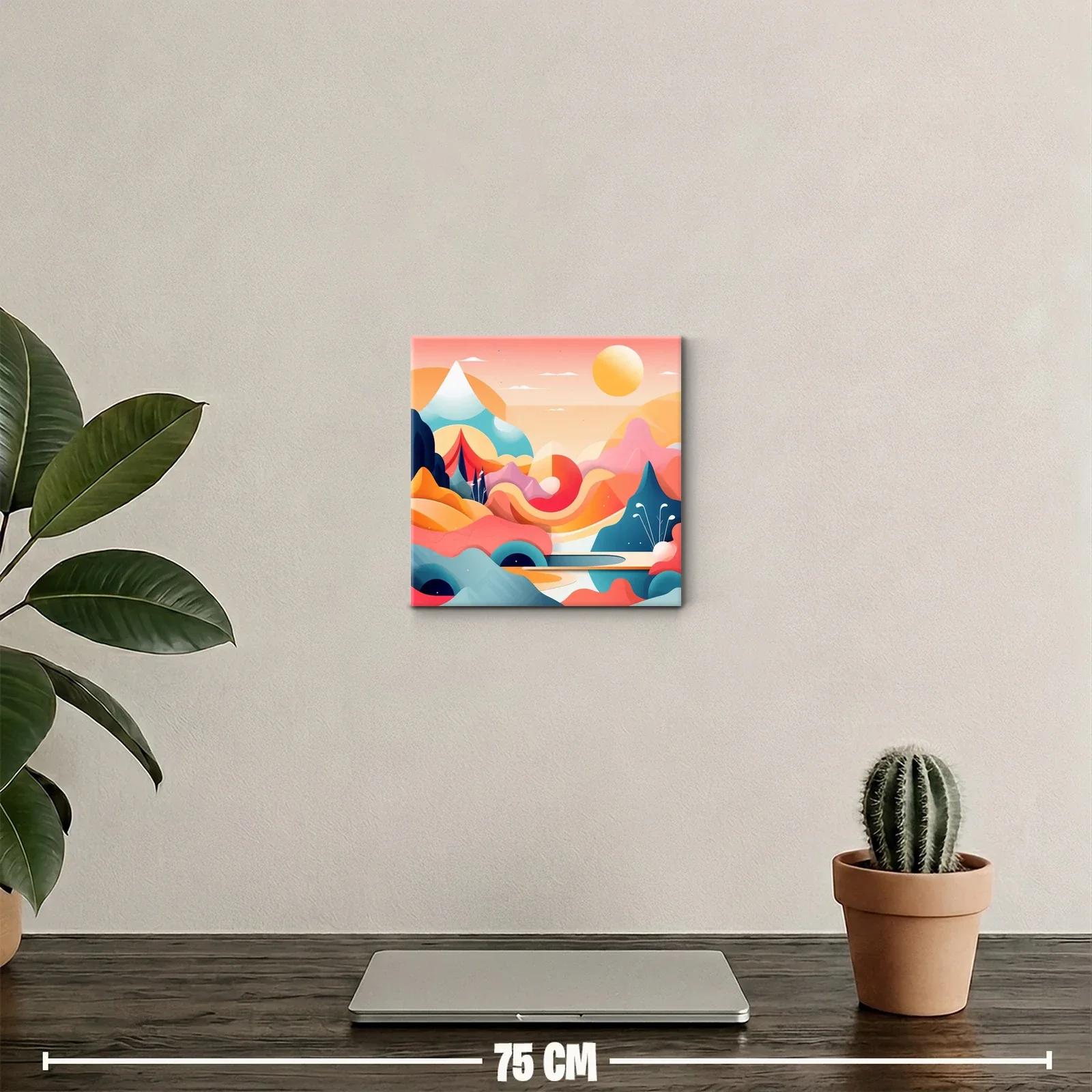 Cuadro decorativo paisaje abstracto con tonos cálidos y formas ondulantes — miniatura 2