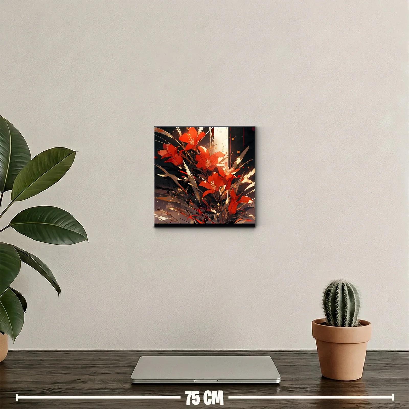 Cuadro decorativo con flores rojas y contrastes cálidos — miniatura 2