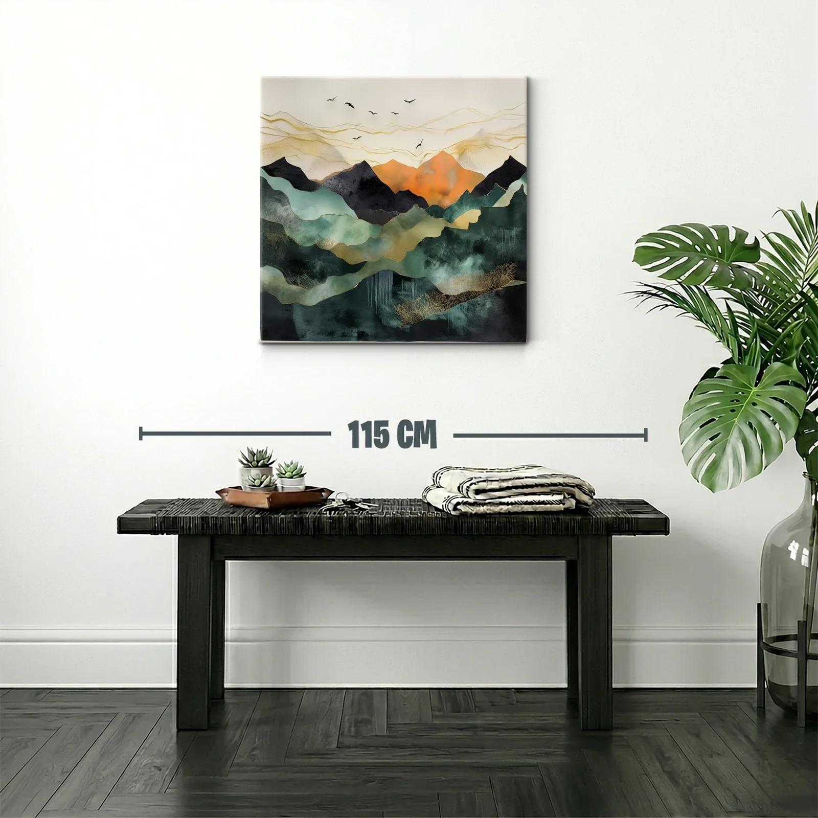 Paisaje abstracto con montañas y aves en tonos cálidos — miniatura 2