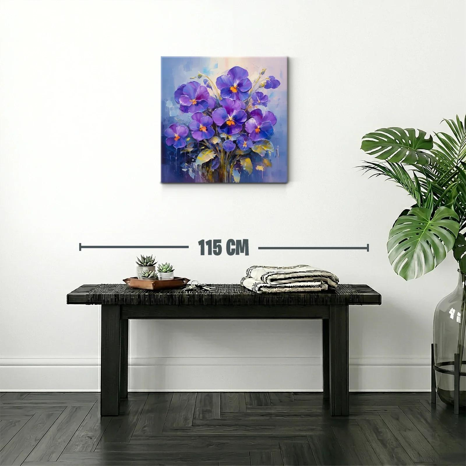 Cuadro moderno con flamantes flores violetas y detalles cálidos — miniatura 2