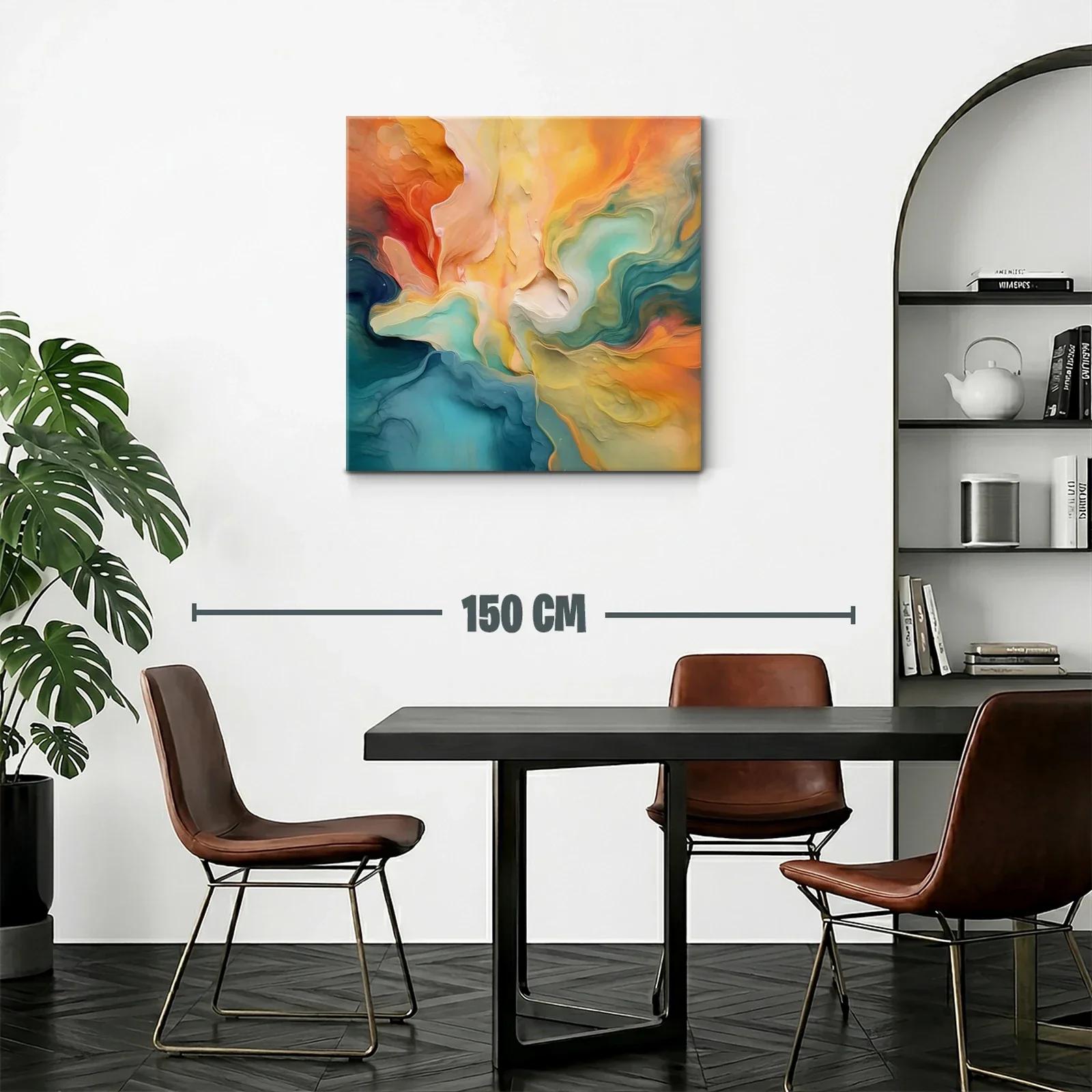 Cuadro abstracto en tonos cálidos y fríos con movimiento fluido — miniatura 2