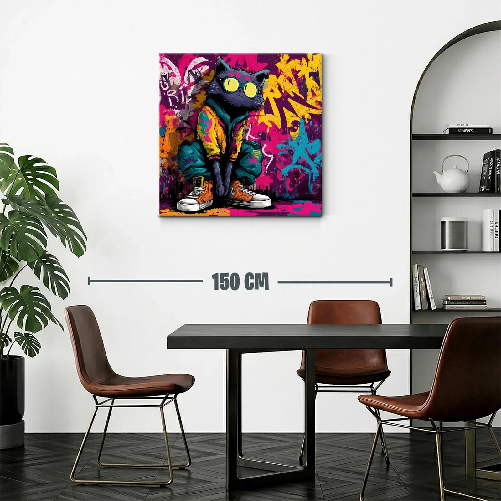 Cuadro gato urbano en vibrante estilo grafiti moderno — miniatura 2