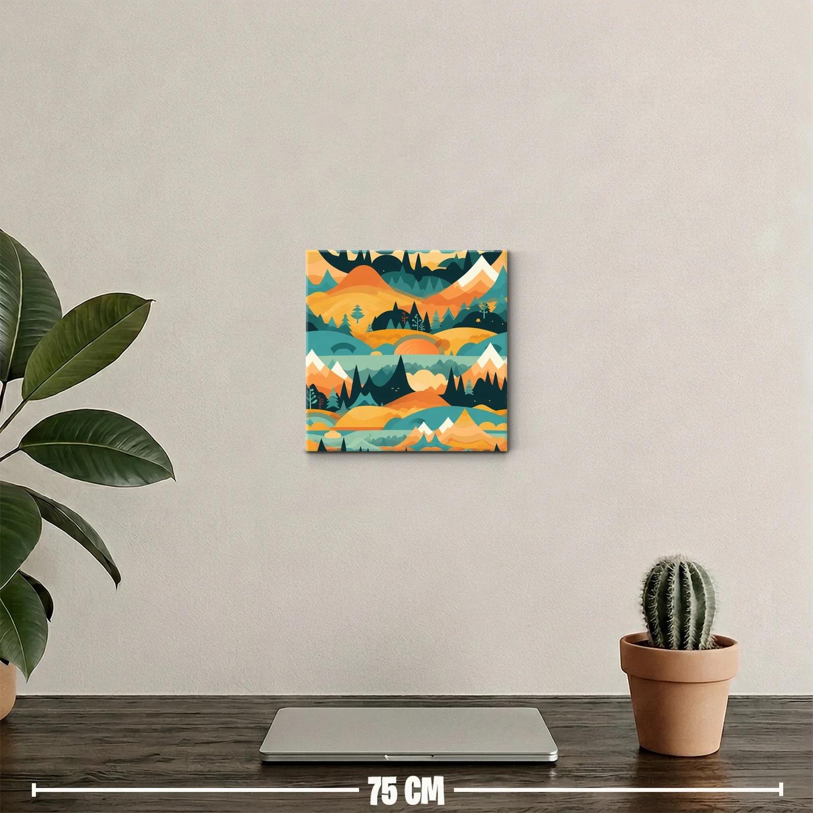 Paisaje abstracto con montañas y bosques en tonos cálidos — miniatura 2