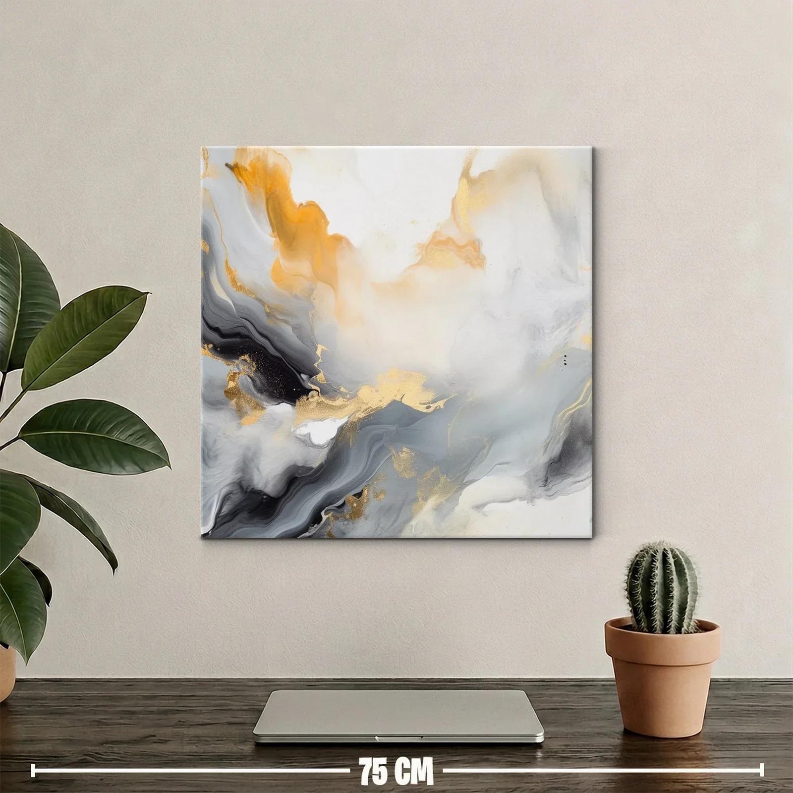 Cuadro abstracto con tonos dorados grises y naranjas — miniatura 2