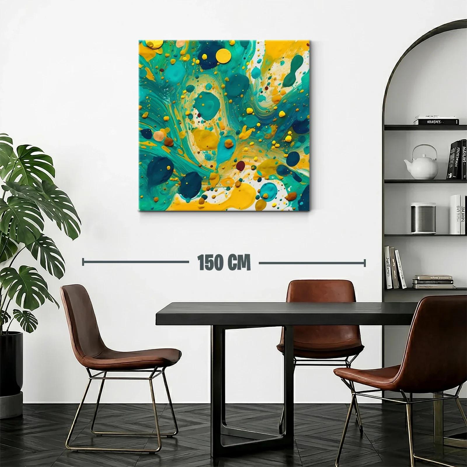 Composición abstracta en tonos turquesa y amarillo vibrante — miniatura 2