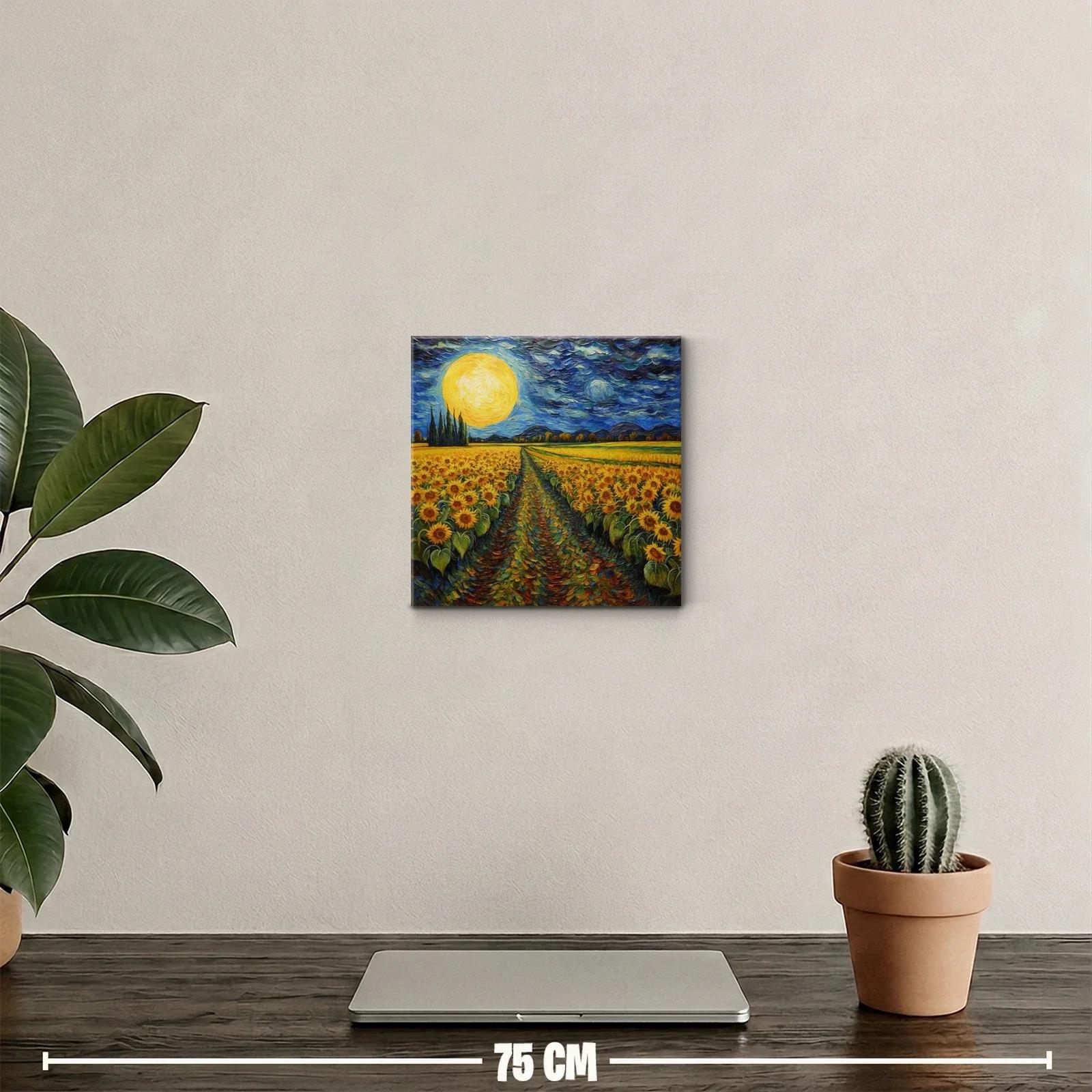 Campo de girasoles bajo una luna llena brillante — miniatura 2