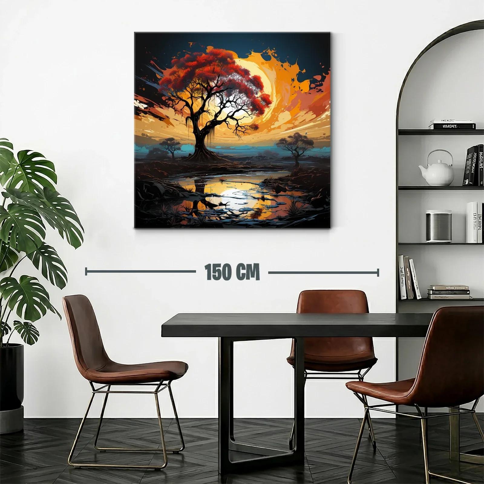 Atardecer vibrante con árbol y reflejo en estanque — miniatura 2