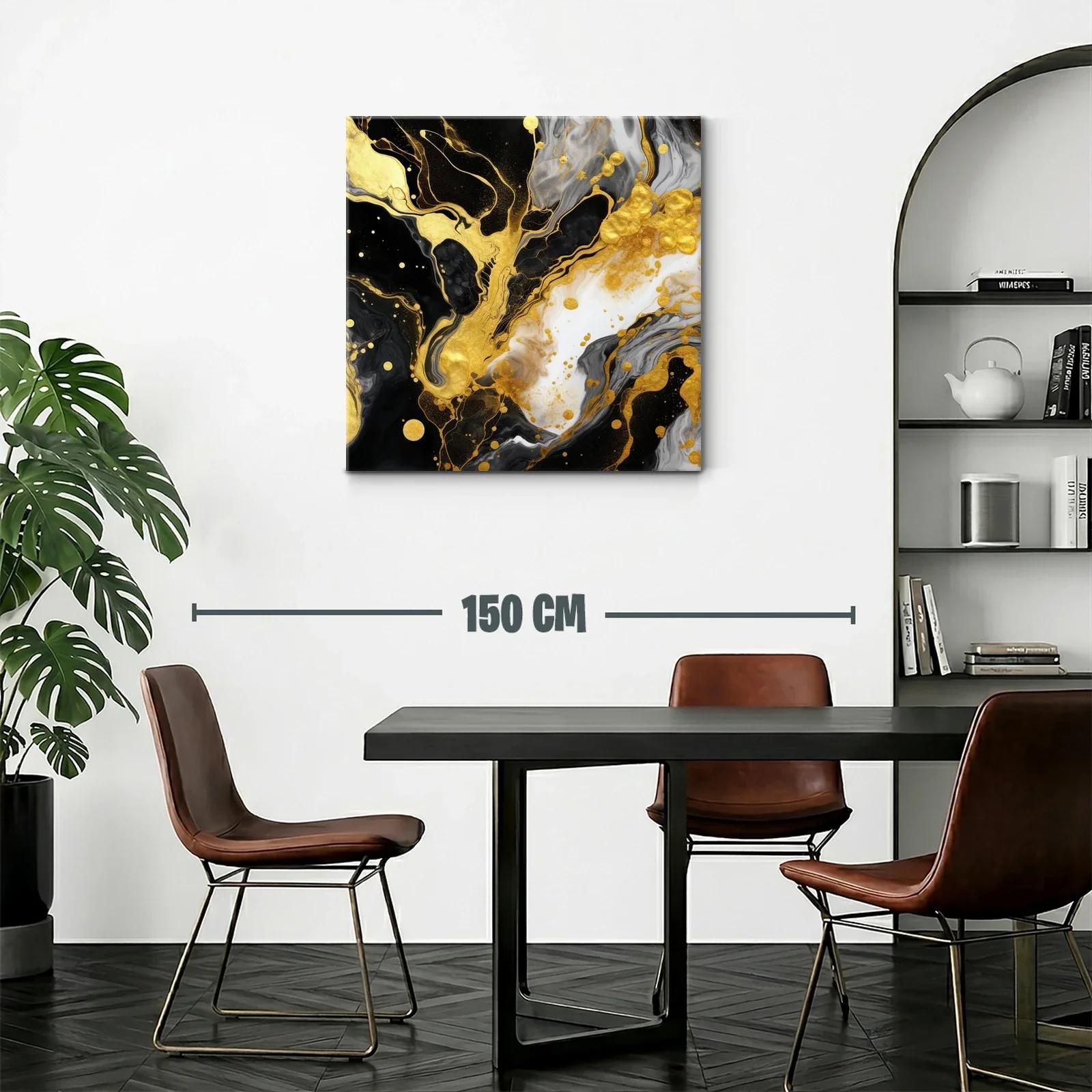 Cuadro abstracto con explosión en tonos dorados y negros — miniatura 2